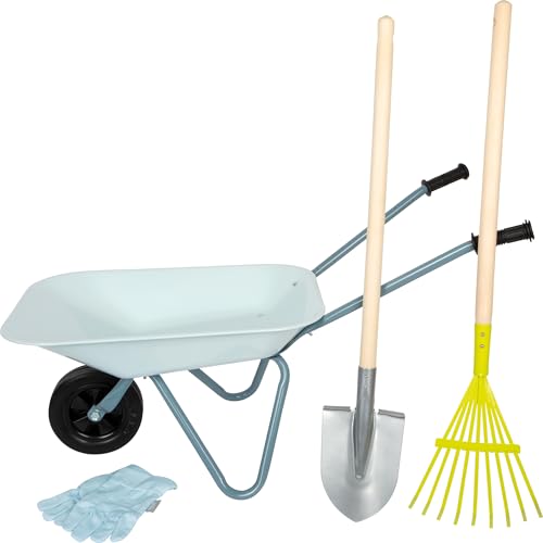 smallfoot set giardinaggio bambini carriola azzurra 15 kg