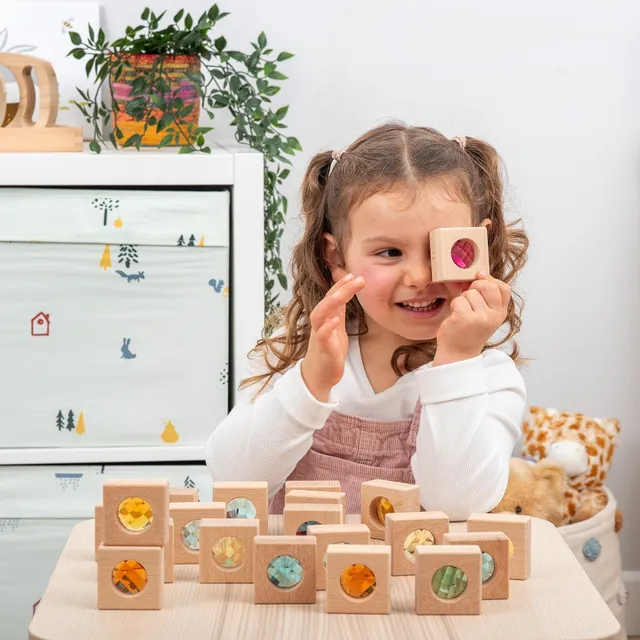 Tickit Wooden Kaleidoscope Blocks cubetti legno 20 pezzi sensoriali