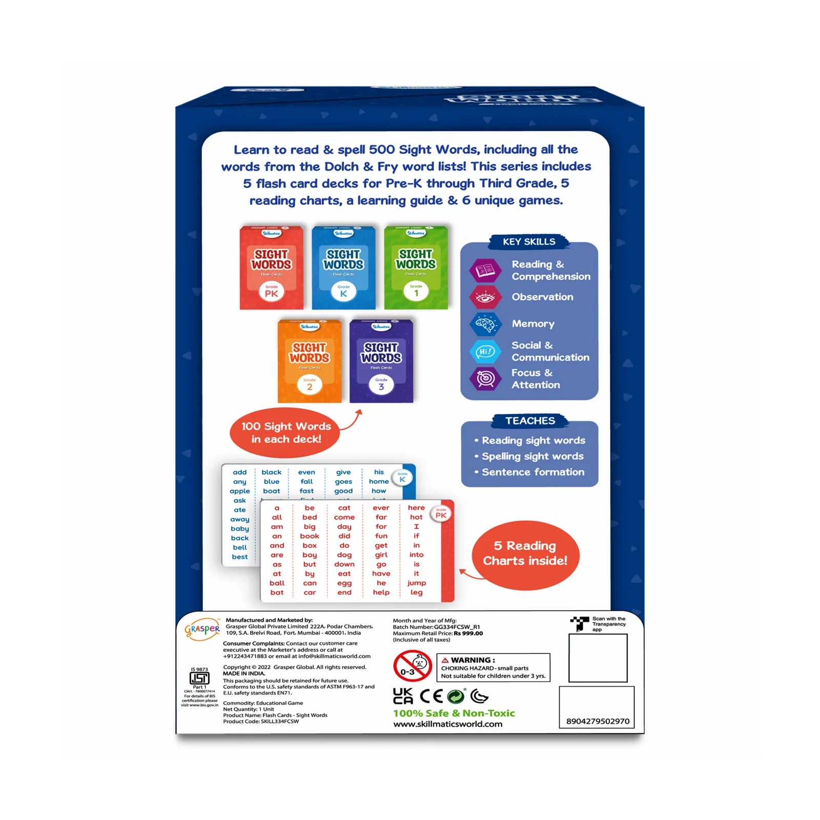 Skillmatics Sight Words flash card 500 parole 4-9 anni