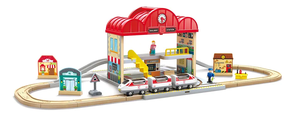 Hape stazione portatile set treno legno con binari