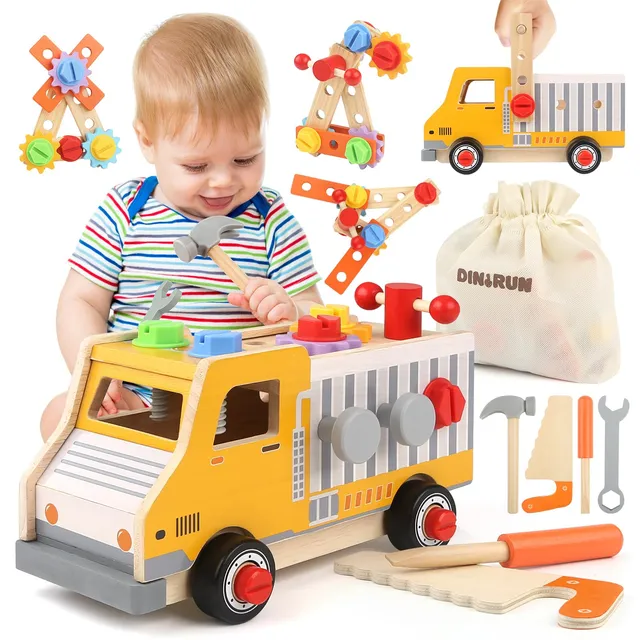 DINORUN camion cassetta attrezzi legno 47 pezzi 3-6 anni