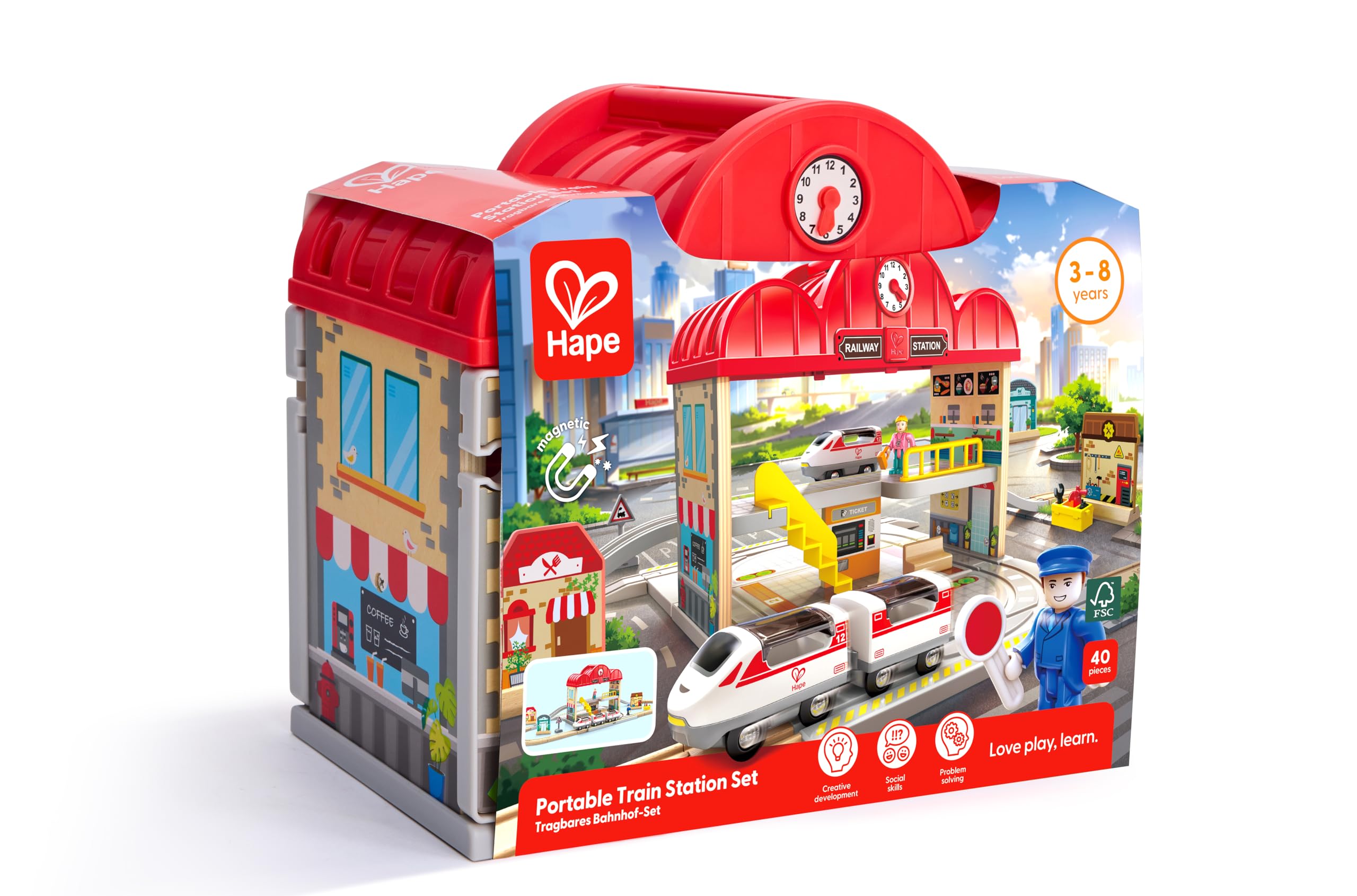 Hape stazione portatile set treno legno con binari