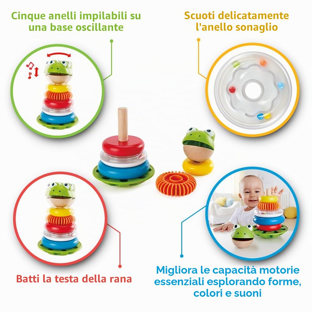 Hape Mr. Ranocchio giocattolo impilabile legno 7 pezzi 12m+