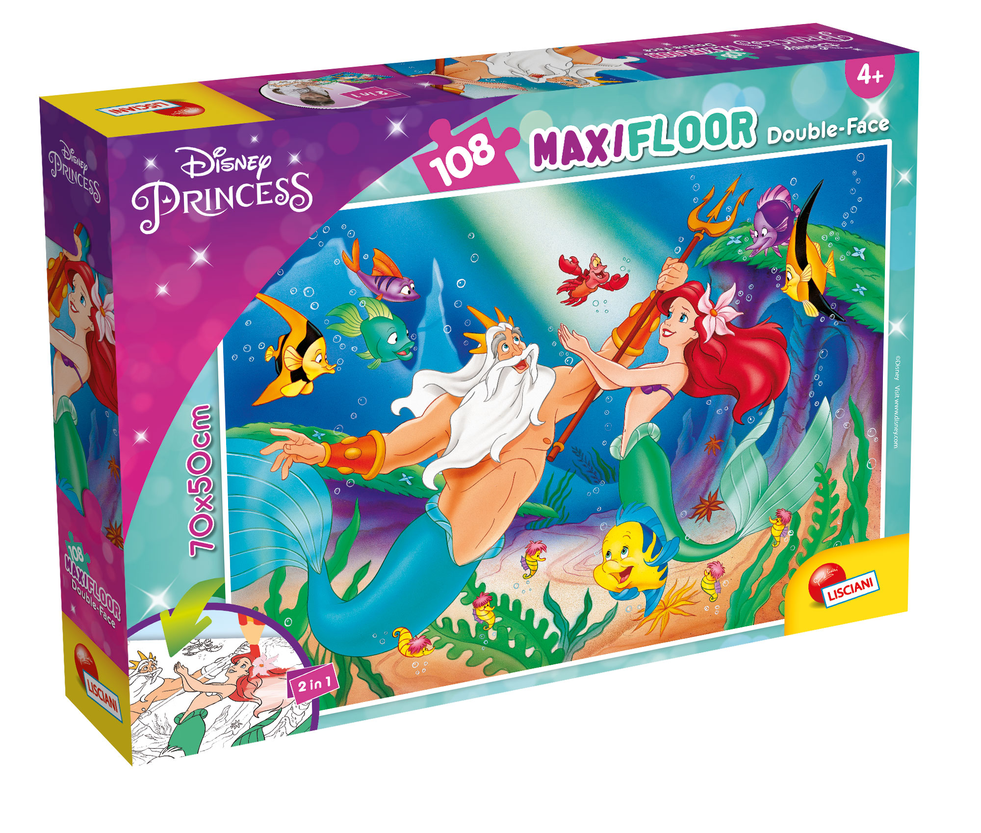 Lisciani Disney Maxi Floor 108 puzzle La Sirenetta double-face