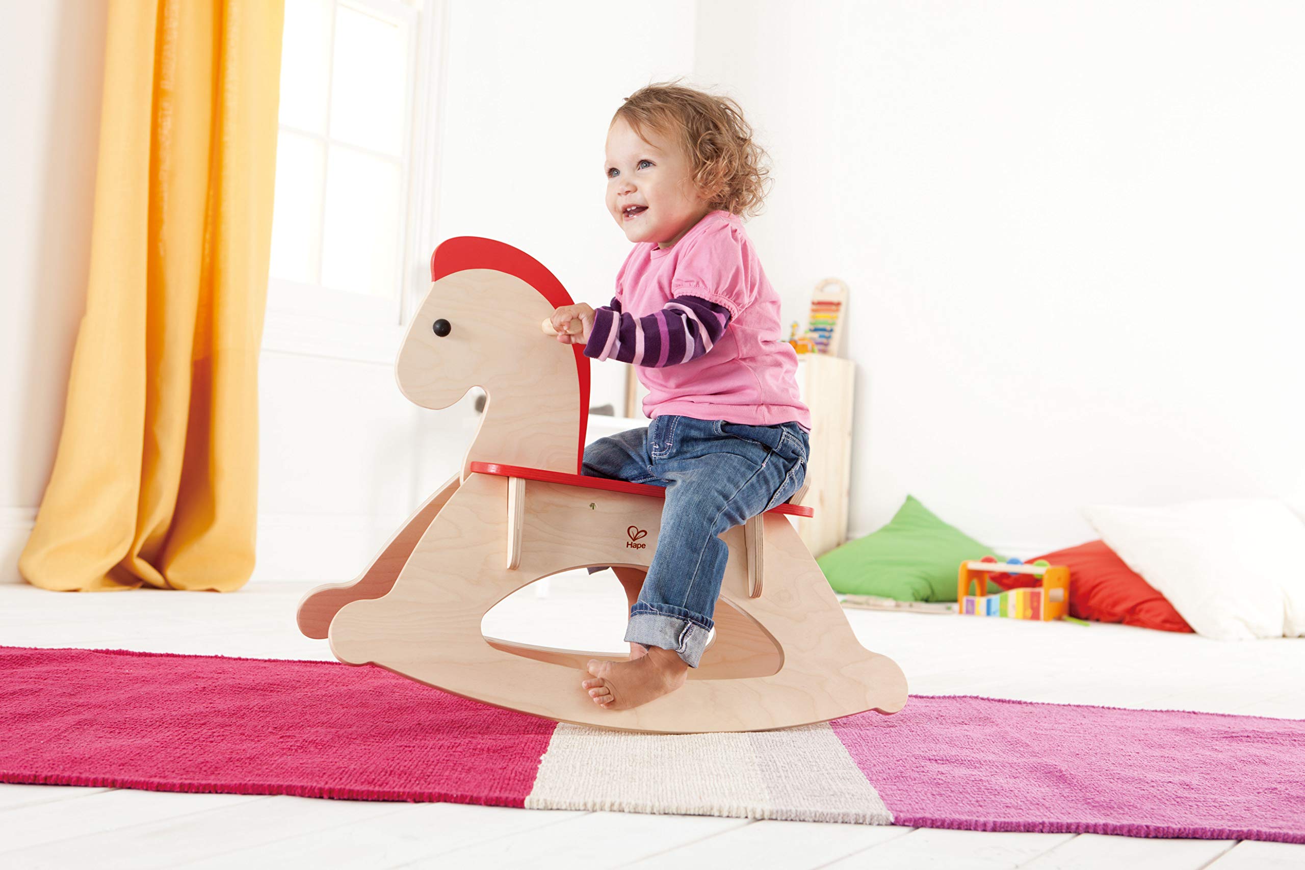 Hape E0100 cavallo a dondolo in legno con schienale