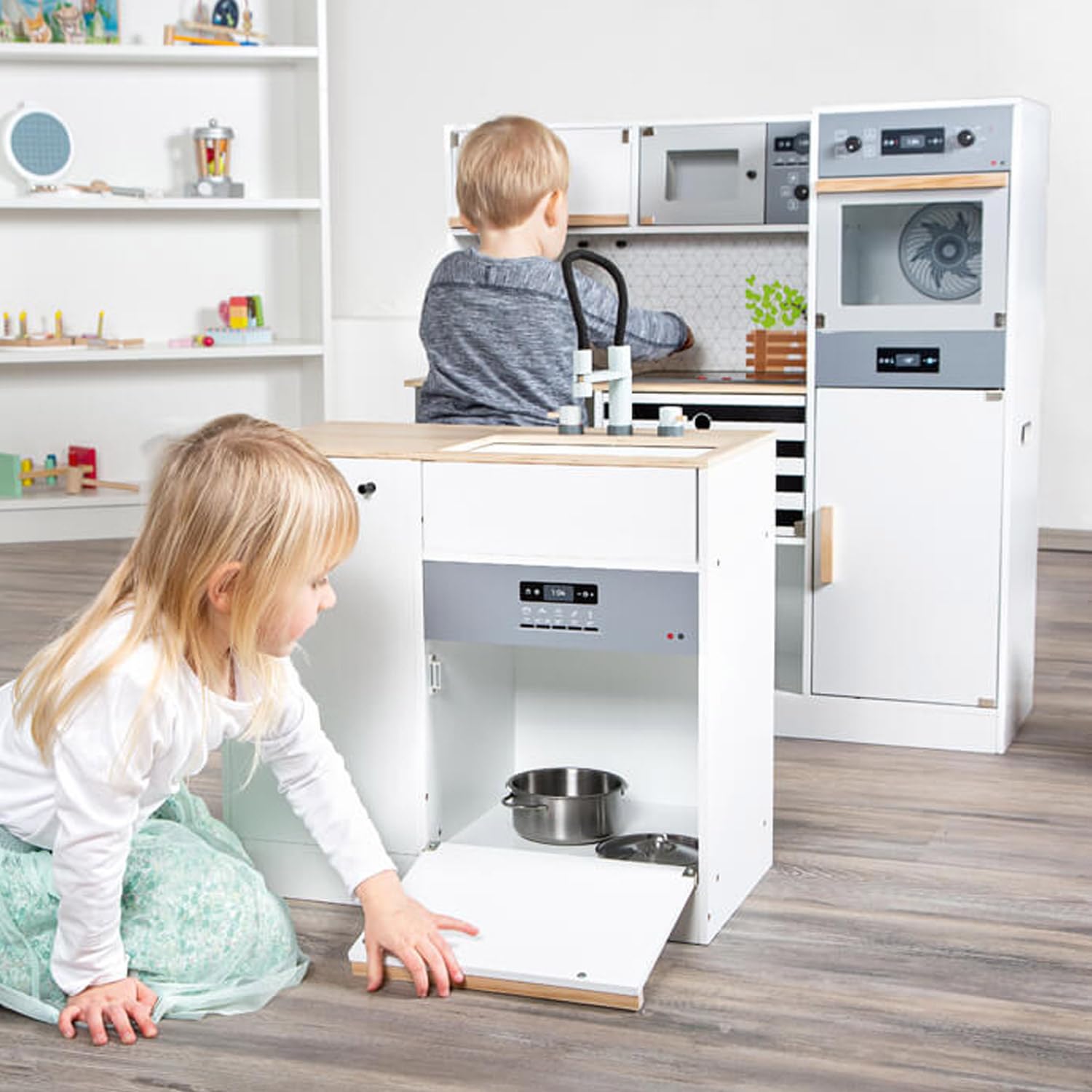 small foot Cucina Bambini Modulare XL Bianco Nero Legno