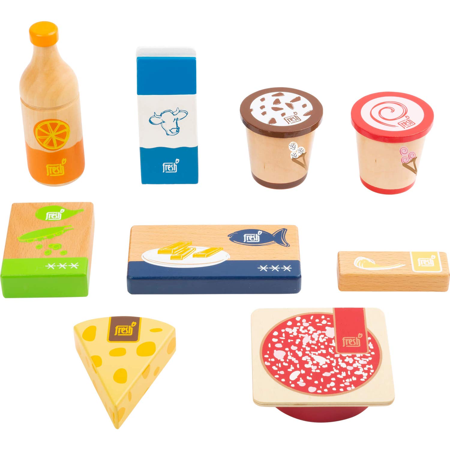 smallfoot fresh set merci refrigerate 9 pezzi cibo legno gioco
