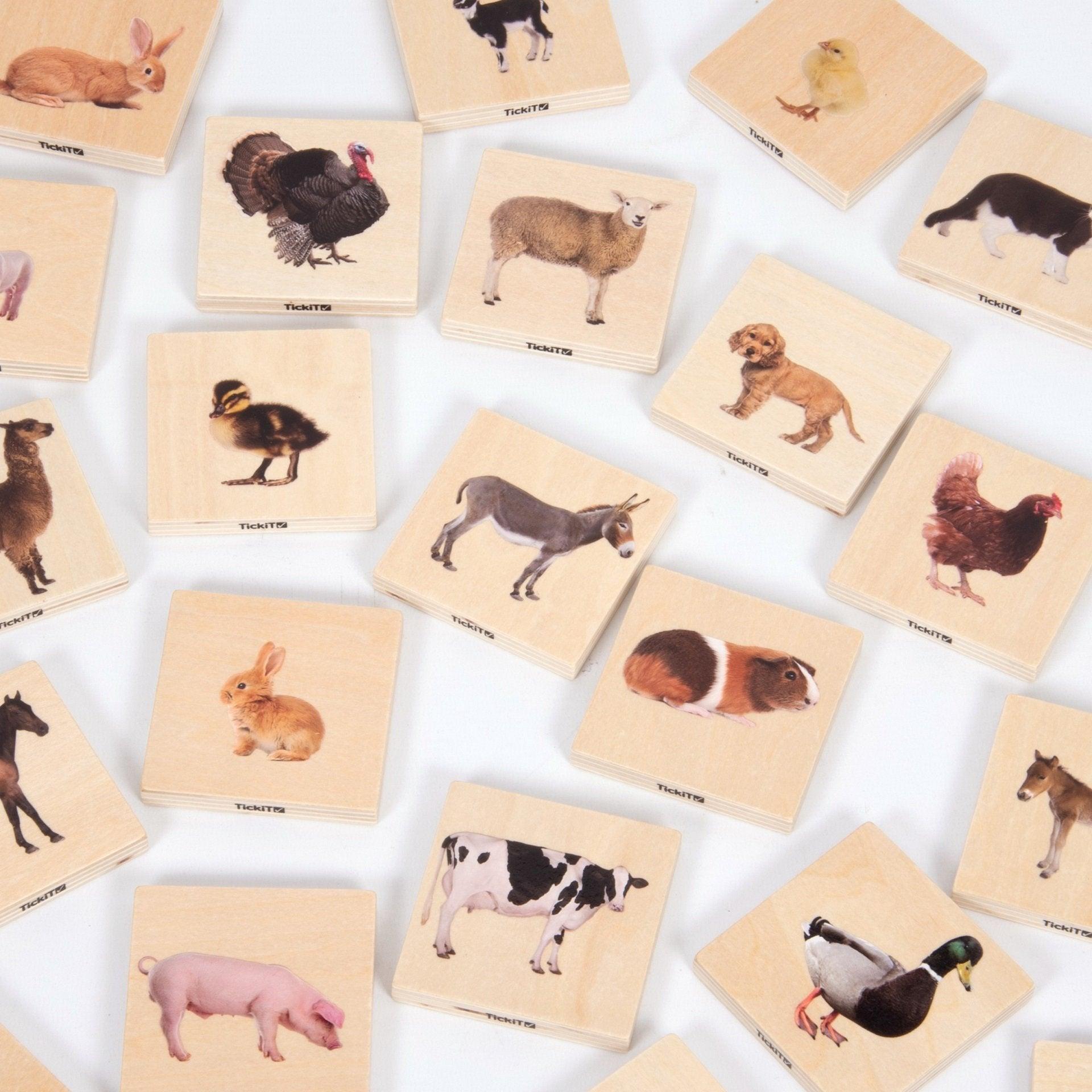 Tickit Domestic Animal Family Match memory legno 28 tessere animali