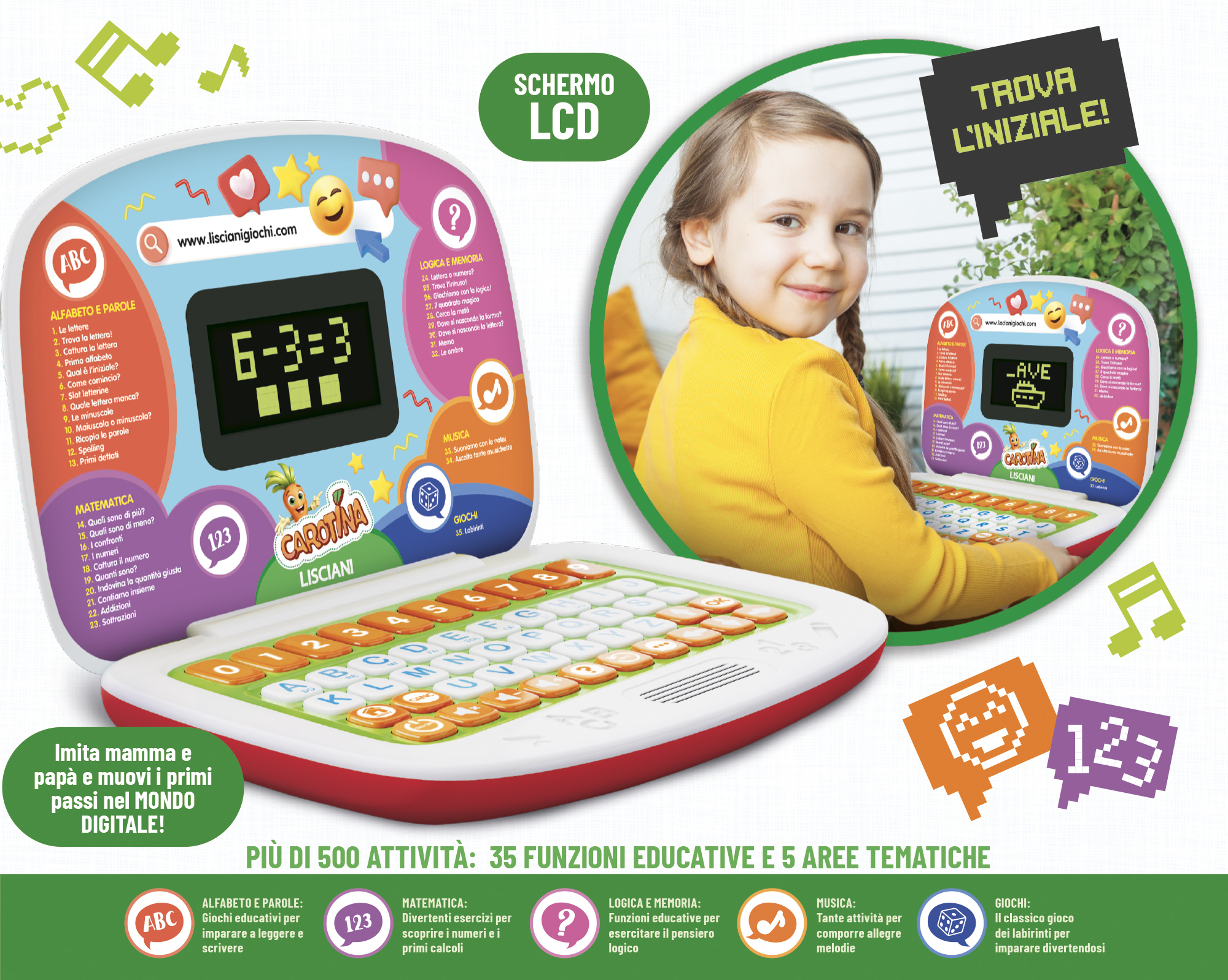 Lisciani Carotina Laptop Educativo computer 30 funzioni prescolare