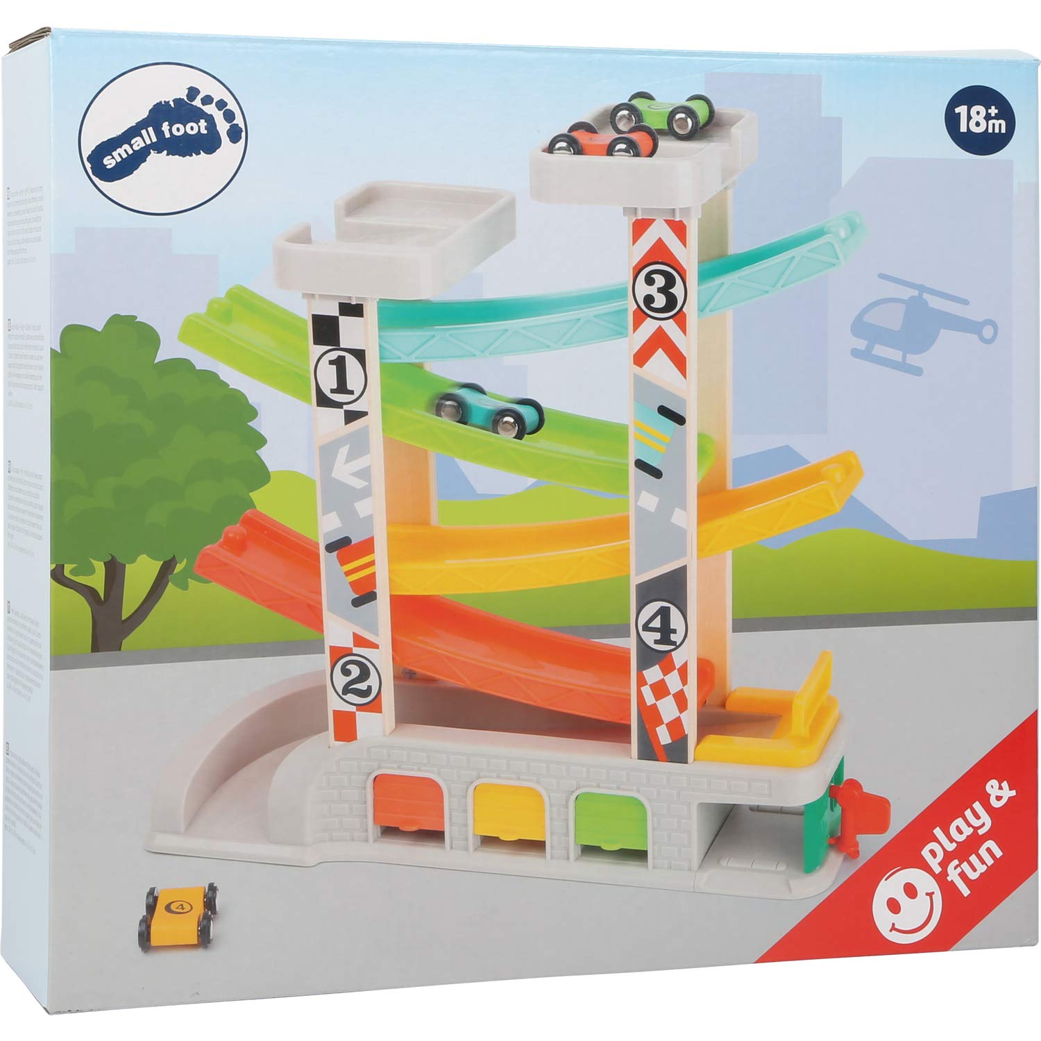 smallfoot 11361 pista con garage e 4 auto in legno