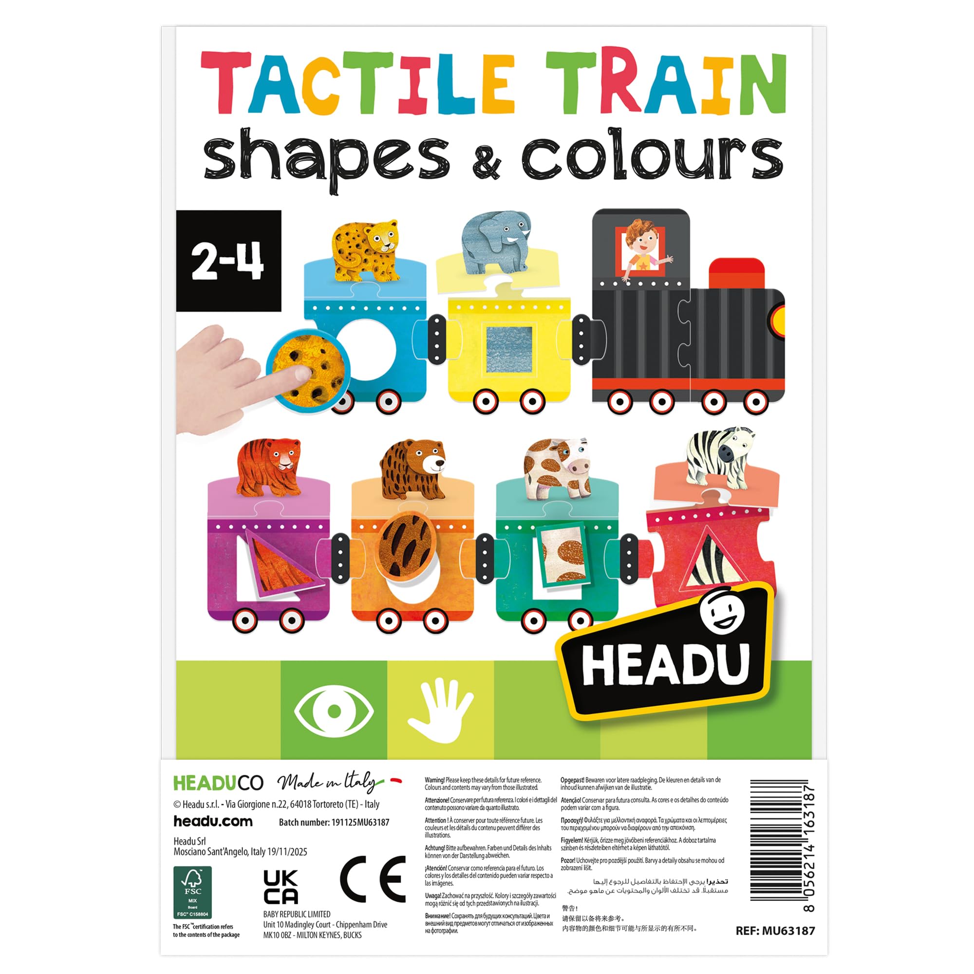 Headu Shapes Colors Tactile Train gioco forme e colori 2-4 anni