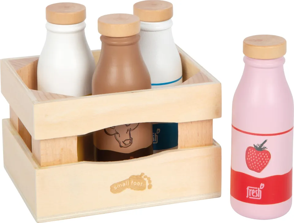 smallfoot Fresh Cassa latte giocattolo legno 4 bottiglie