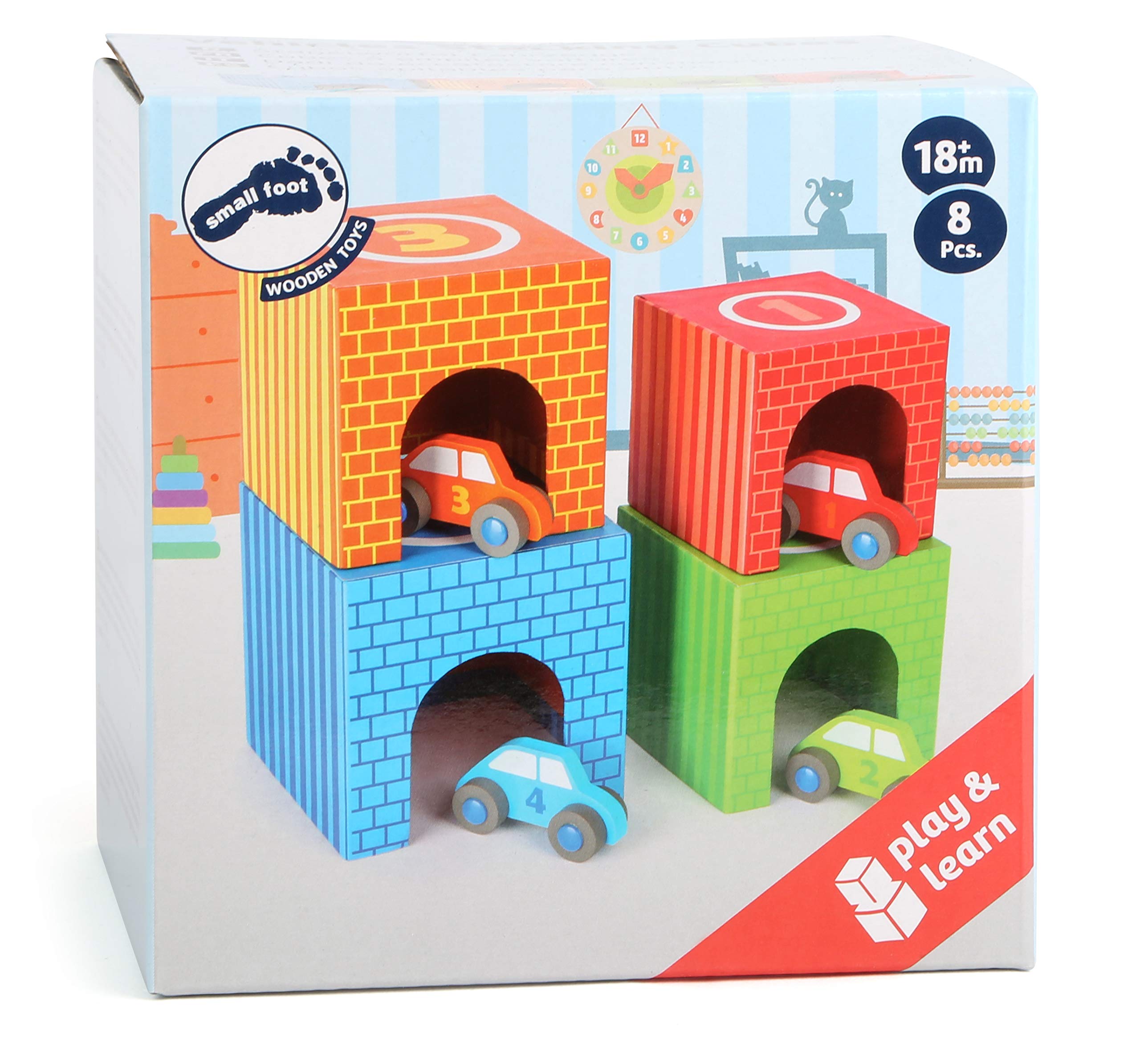 Small Foot 11083 cubi impilabili giocattolo 4 auto legno
