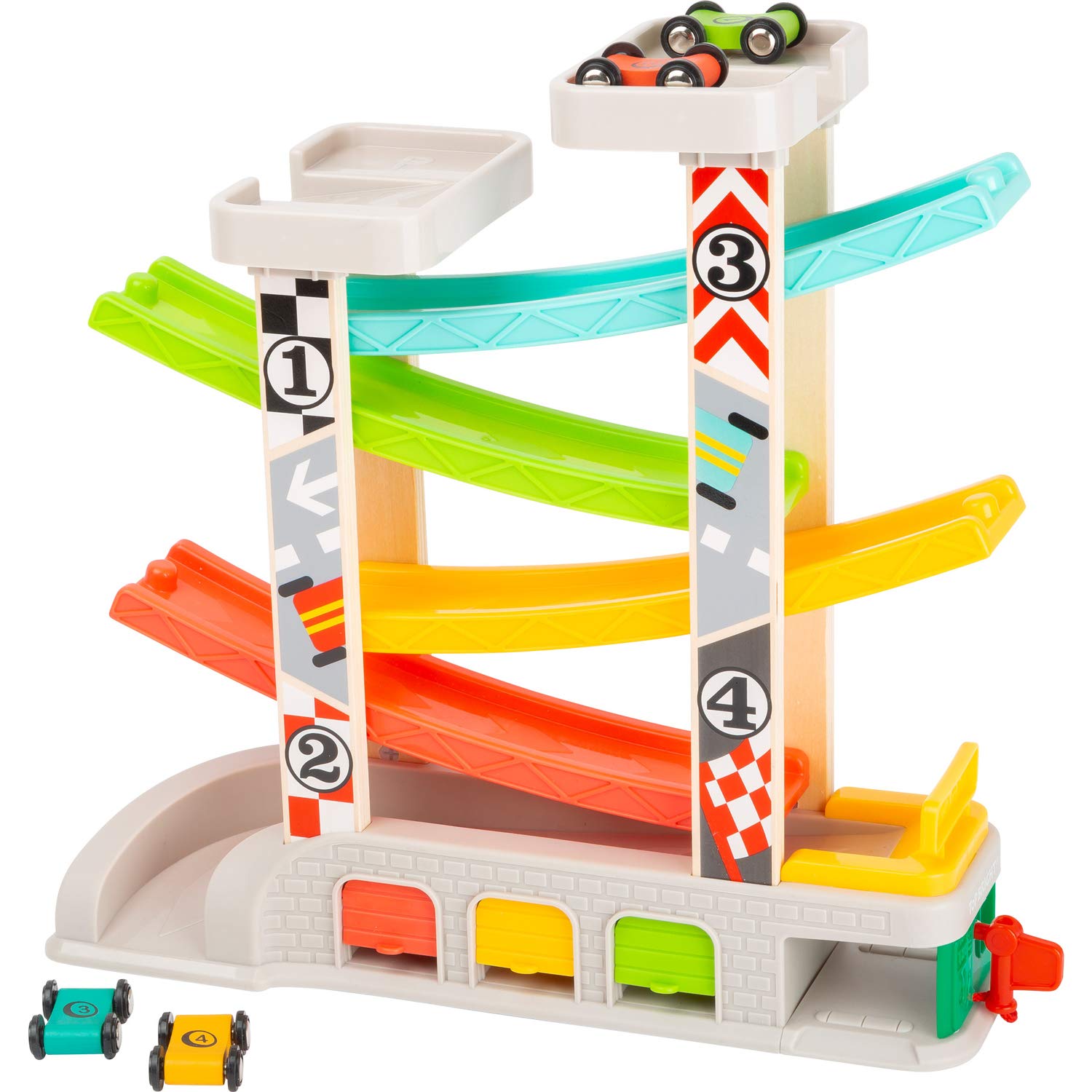 smallfoot 11361 pista con garage e 4 auto in legno