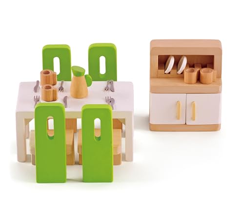 Hape sala da pranzo casa bambole legno con piatti e posate