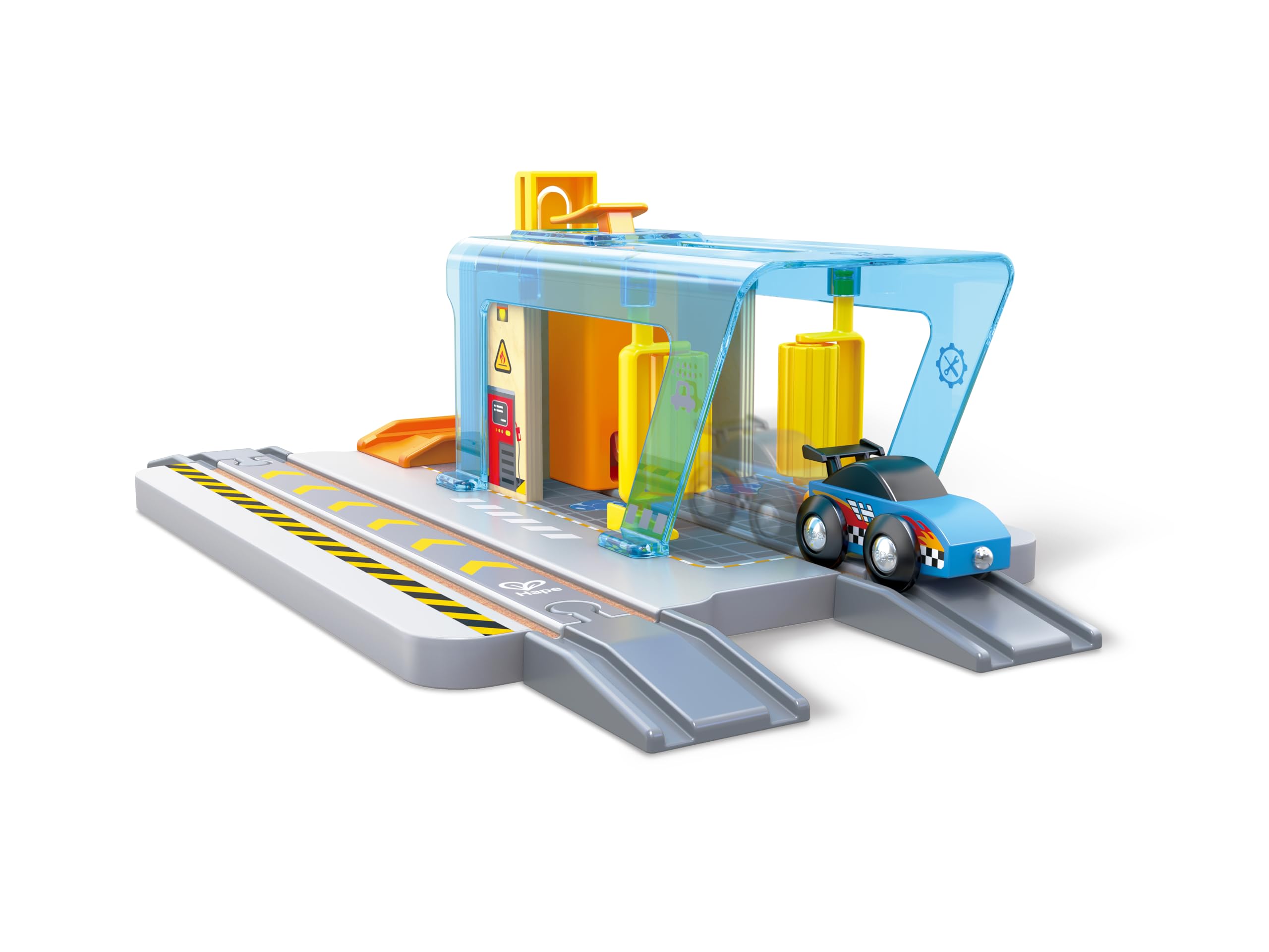 Hape Railway Stazione Autolavaggio e Officina garage legno