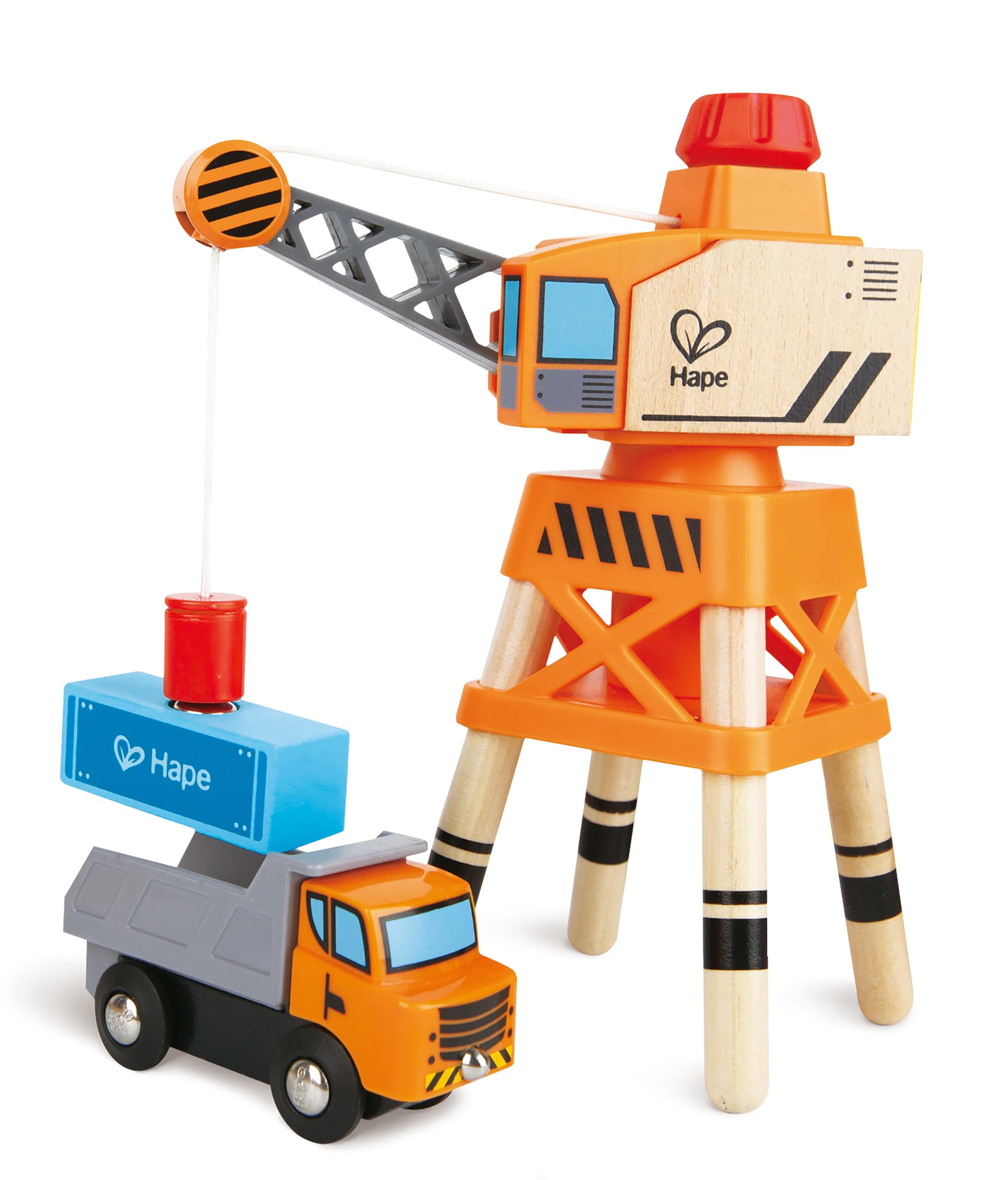 Hape Pista Trenino Legno 32 Pezzi con Gru e Passaggio a Livello