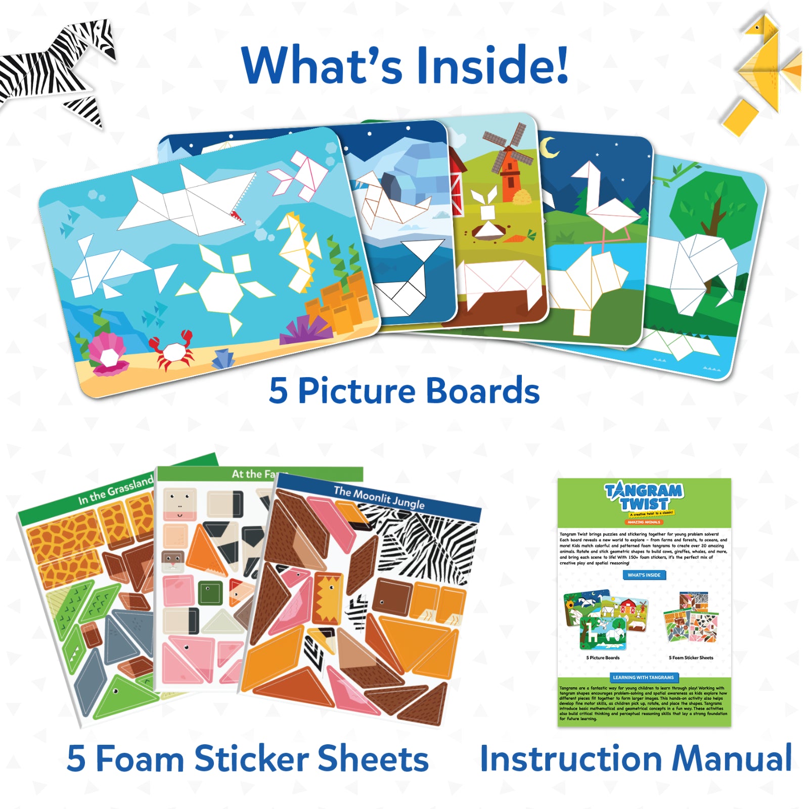 Skillmatics Tangram Twist Amazing Animals puzzle adesivi 4-7 anni
