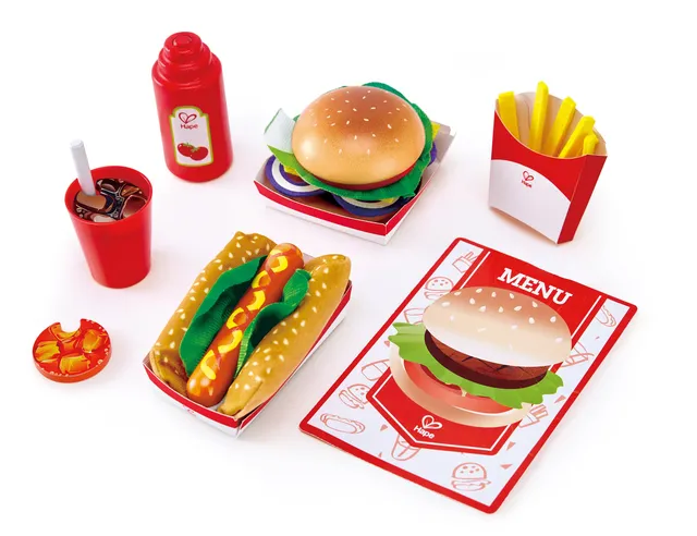 Hape Fast Food set cucina hamburger hot dog legno