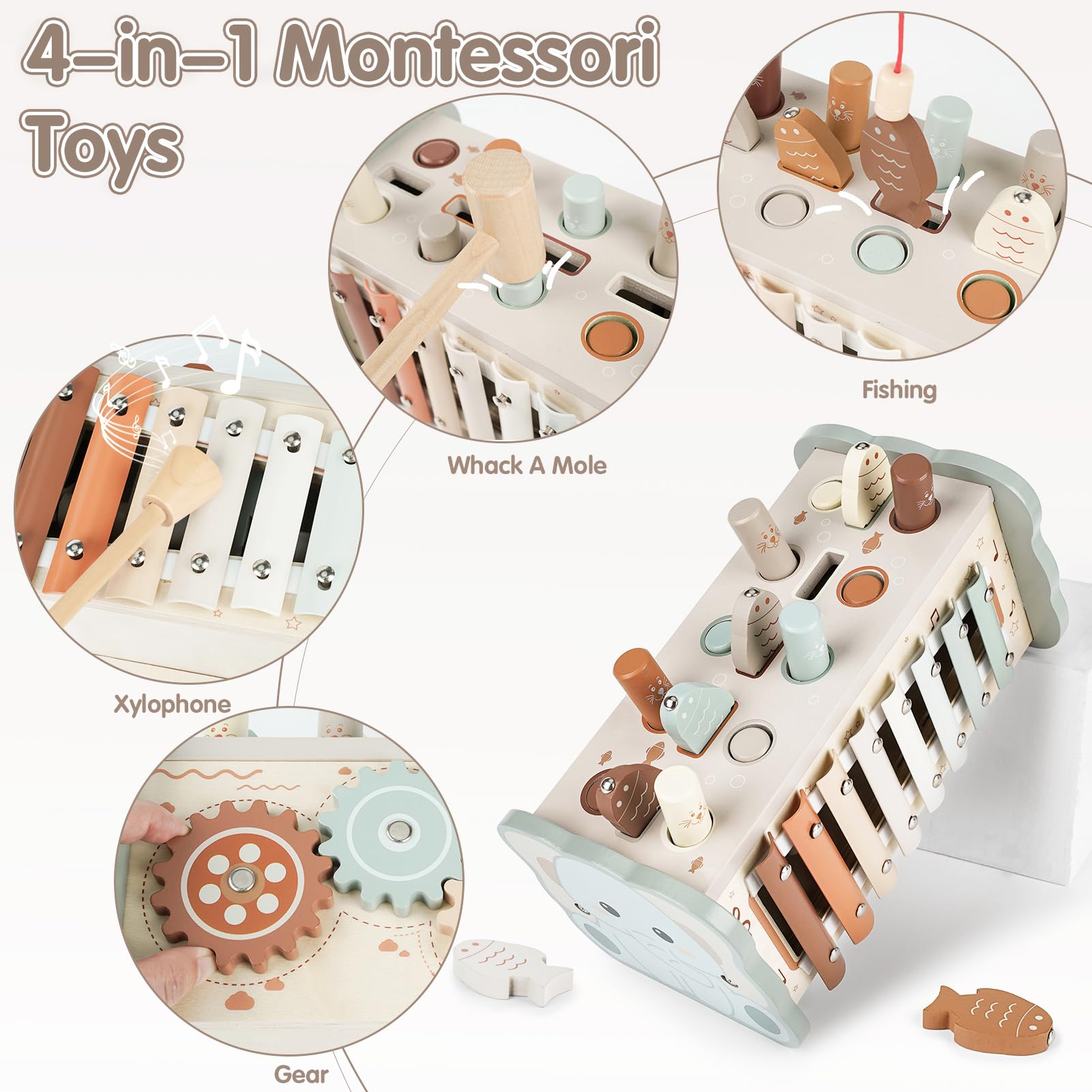 DINORUN Acchiappa Talpa 4 in 1 gioco legno xilofono