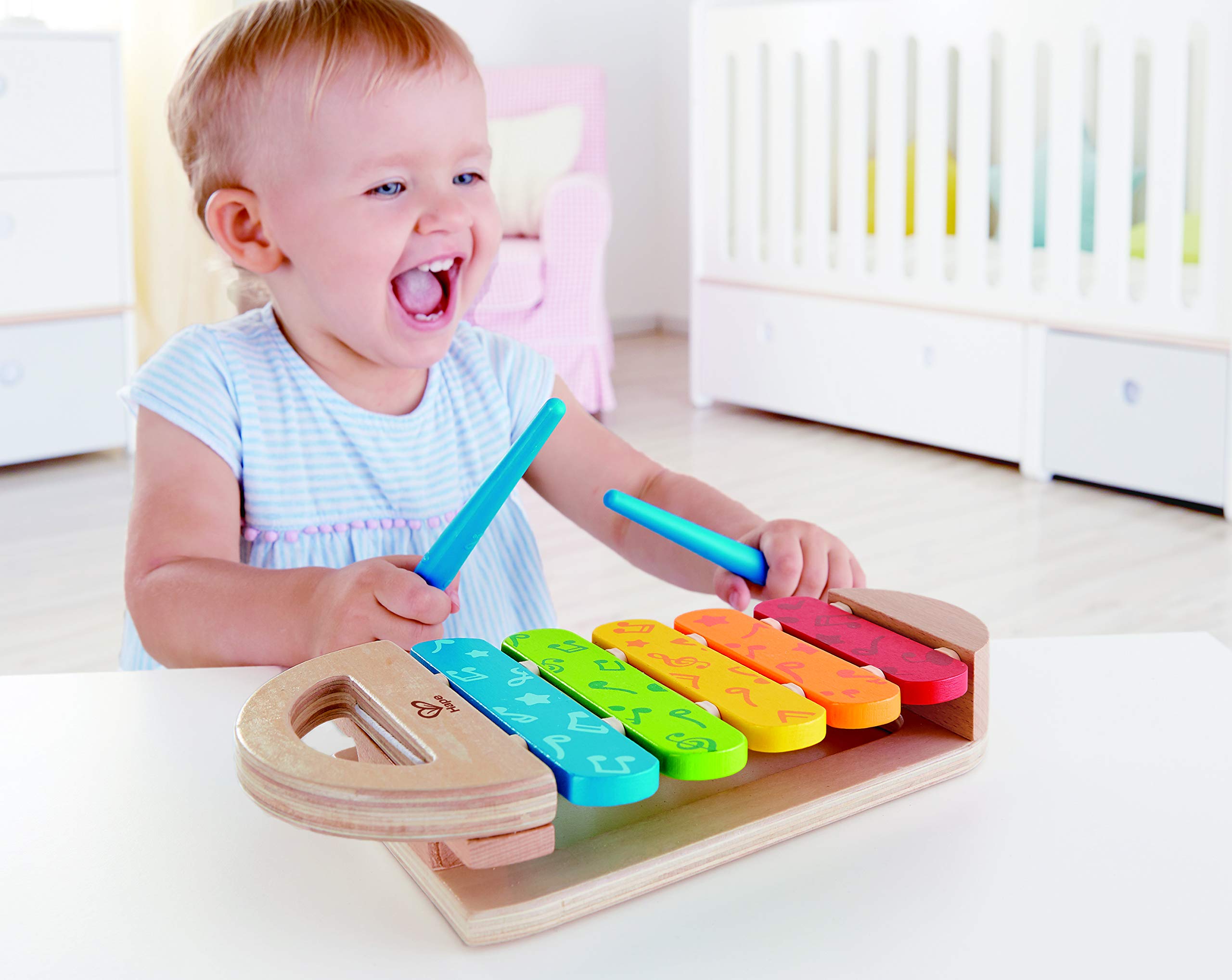 Hape arcobaleno xilofono legno 5 note con bacchette