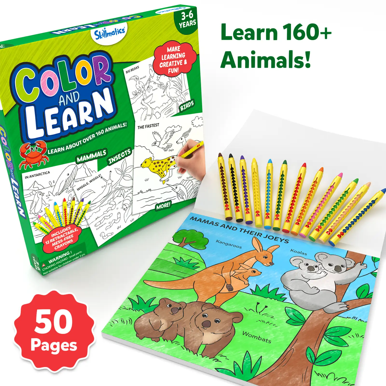 Skillmatics Color and Learn Animals libro da colorare 3-6 anni