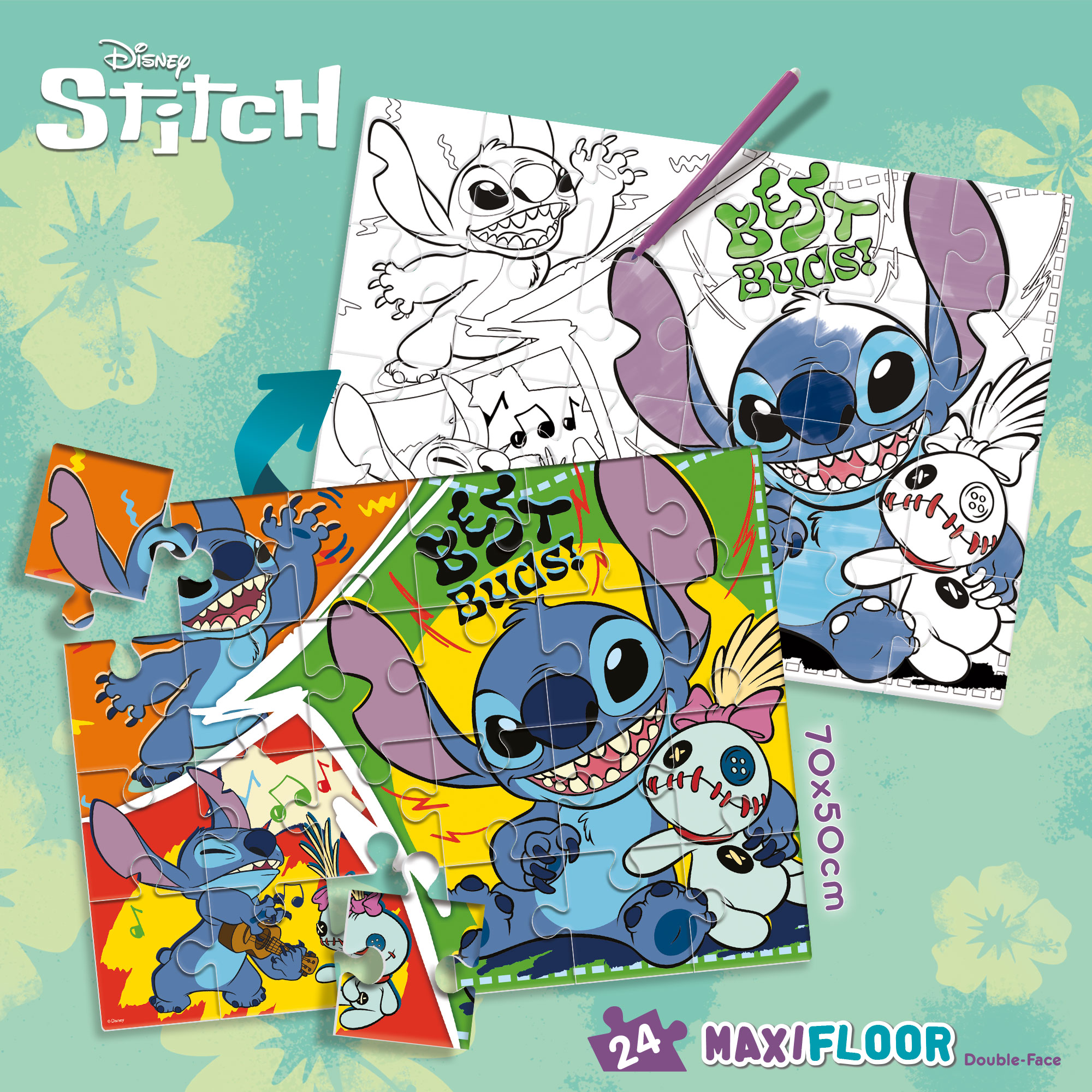 Lisciani Disney Maxi Floor 24 puzzle bambini Lilo Stitch double-face