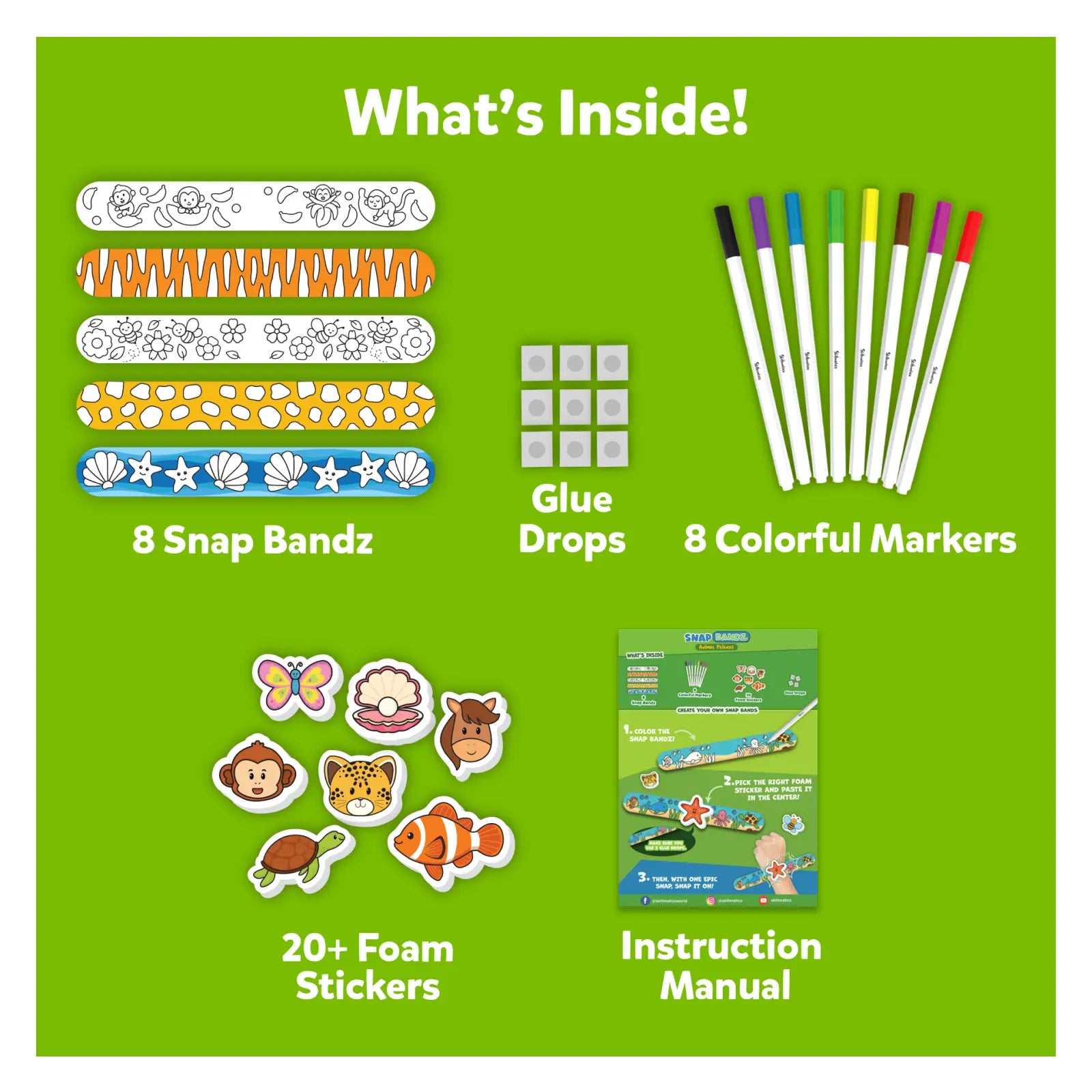 Skillmatics Snap Bandz Animal Friends kit braccialetti 8pz