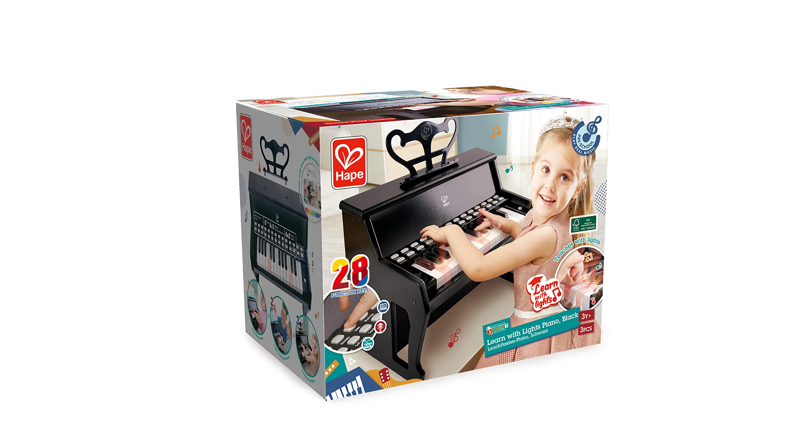 Hape Impara con le Luci Piano Nero pianoforte 25 tasti luminosi