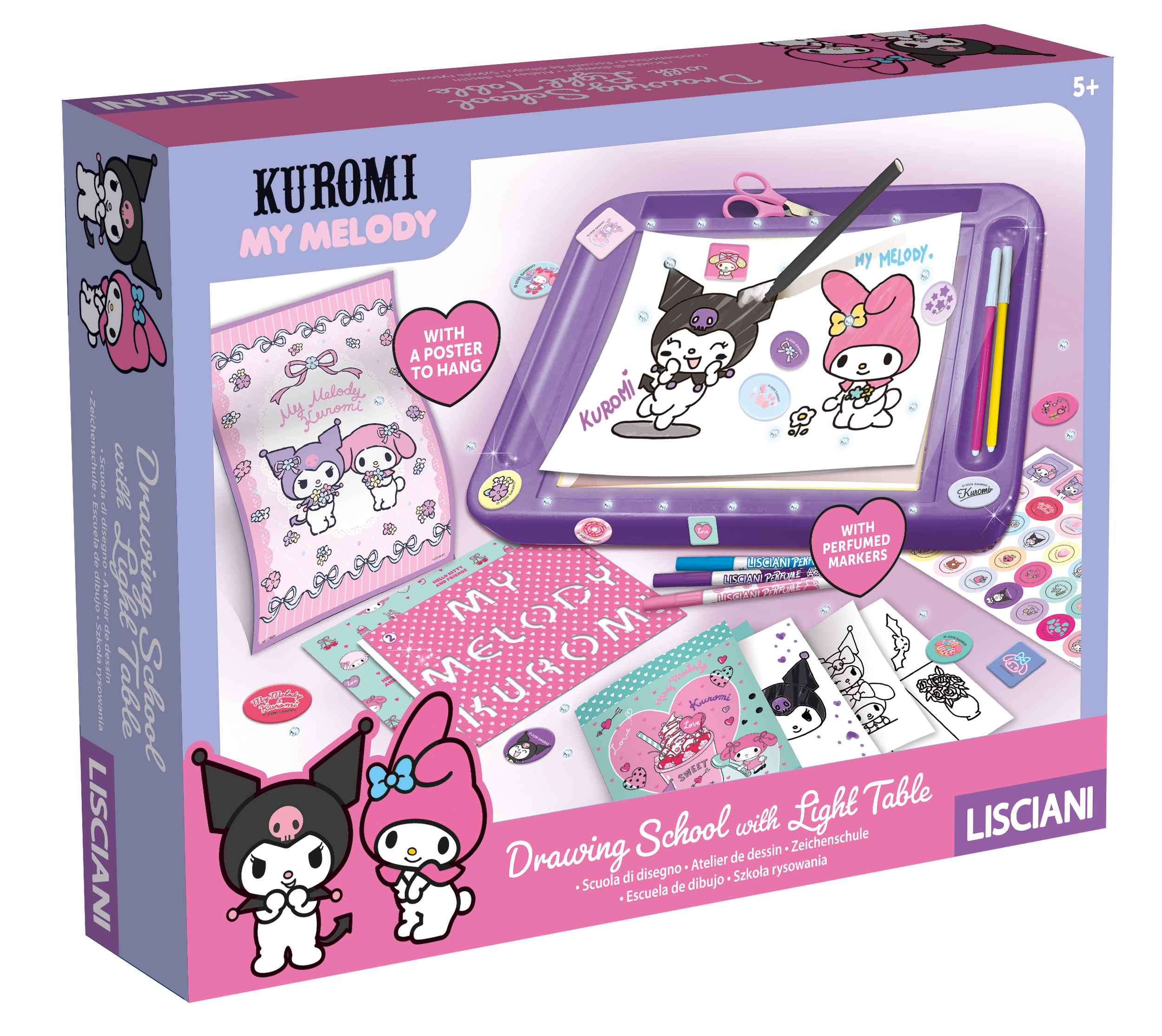Lisciani Drawing School Kuromi e My Melody tavolo luminoso con ricalco