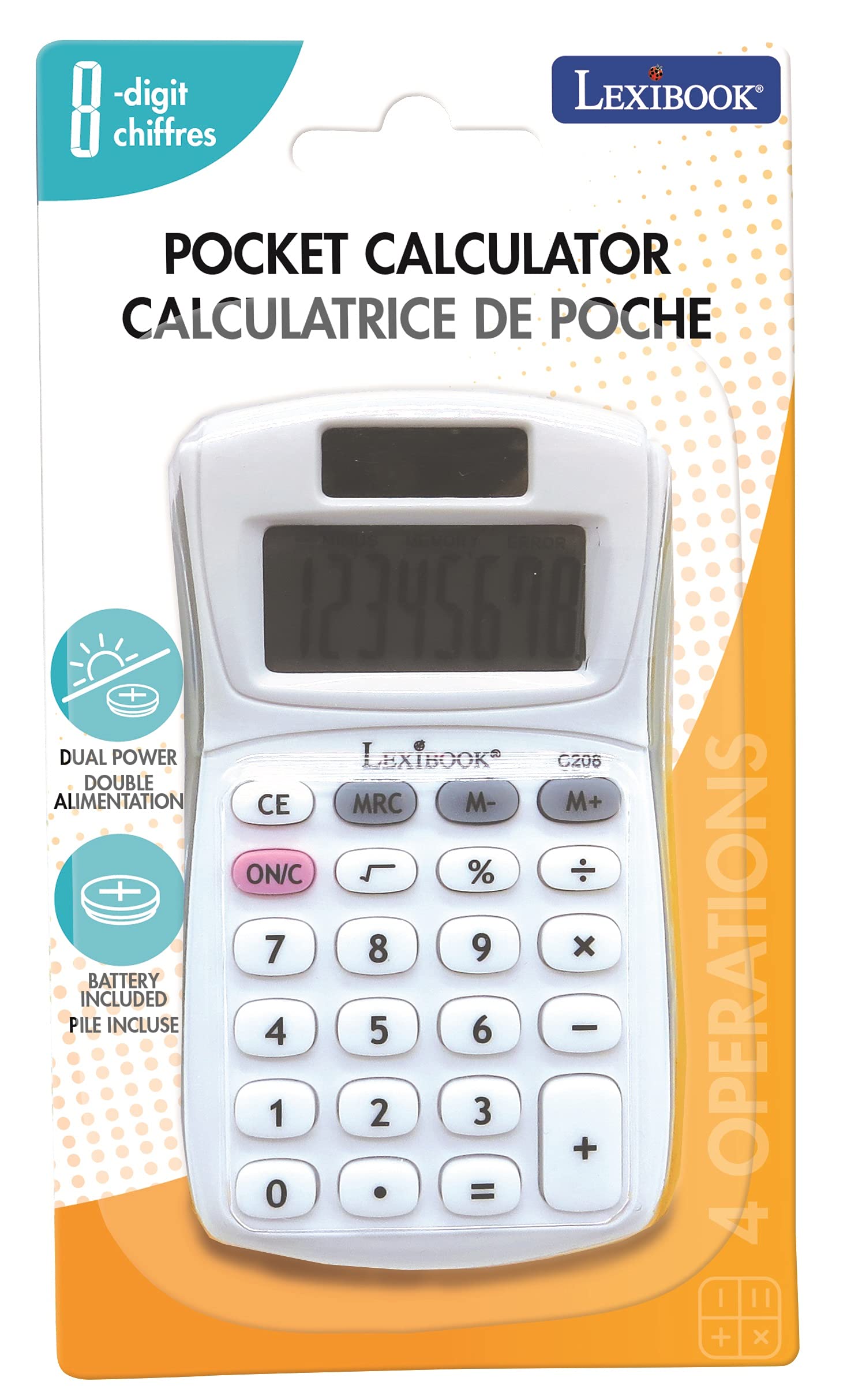 Lexibook C208 calcolatrice tascabile 8 cifre bianca solare