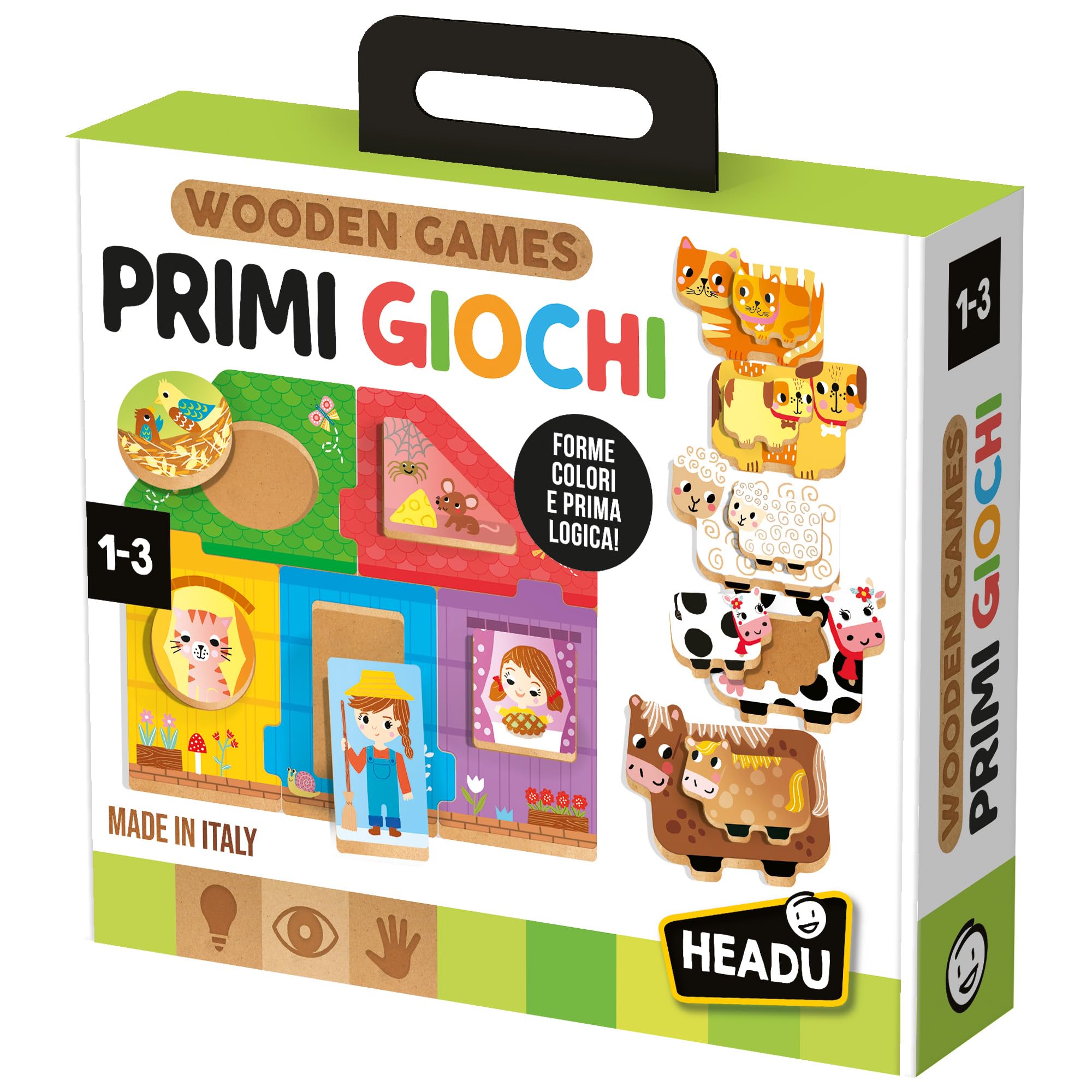 Headu Cosa Mangiano i Cuccioli gioco in legno 2-4 anni logica