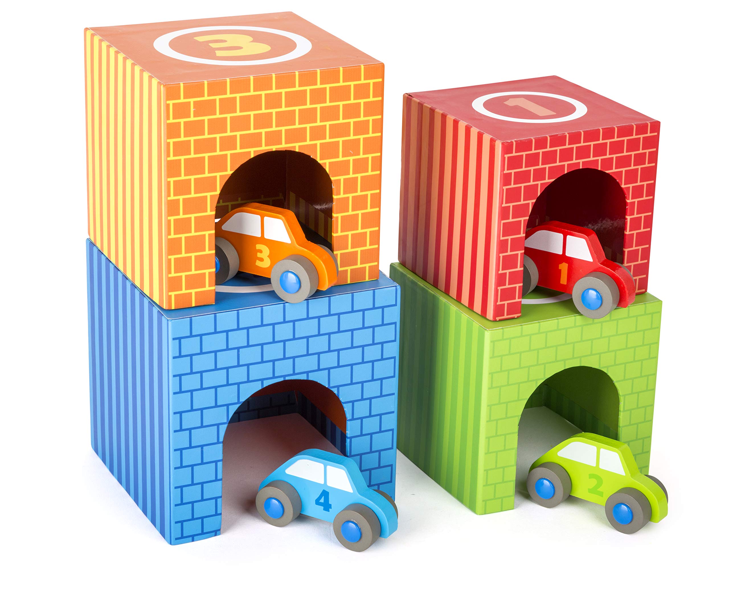 Small Foot 11083 cubi impilabili giocattolo 4 auto legno