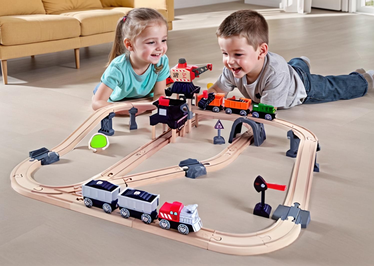 Hape Pista miniera con gru magnetica trenino legno dai 3 anni