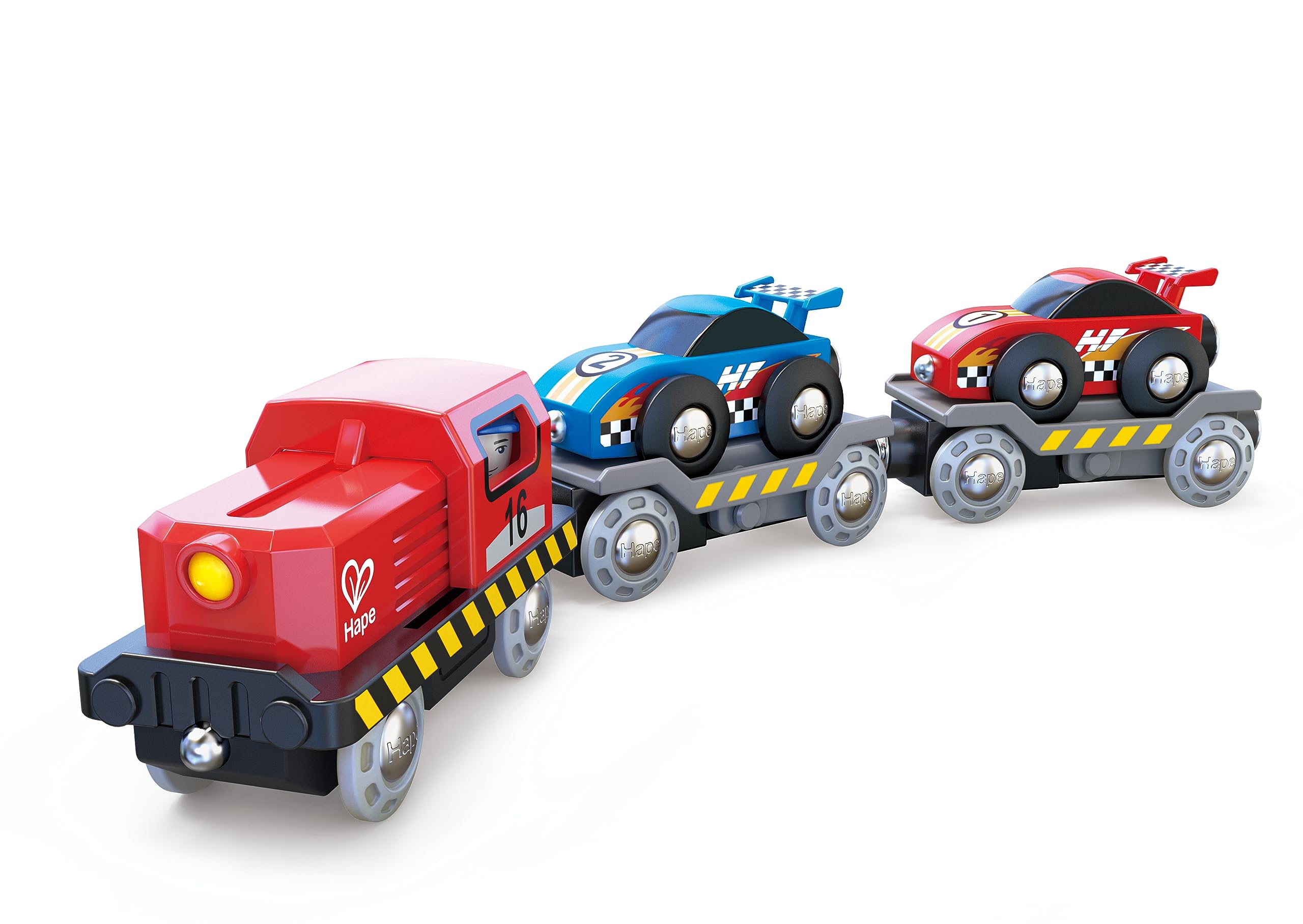 Hape Transporter auto da corsa trenino legno 6 pezzi 3 anni+