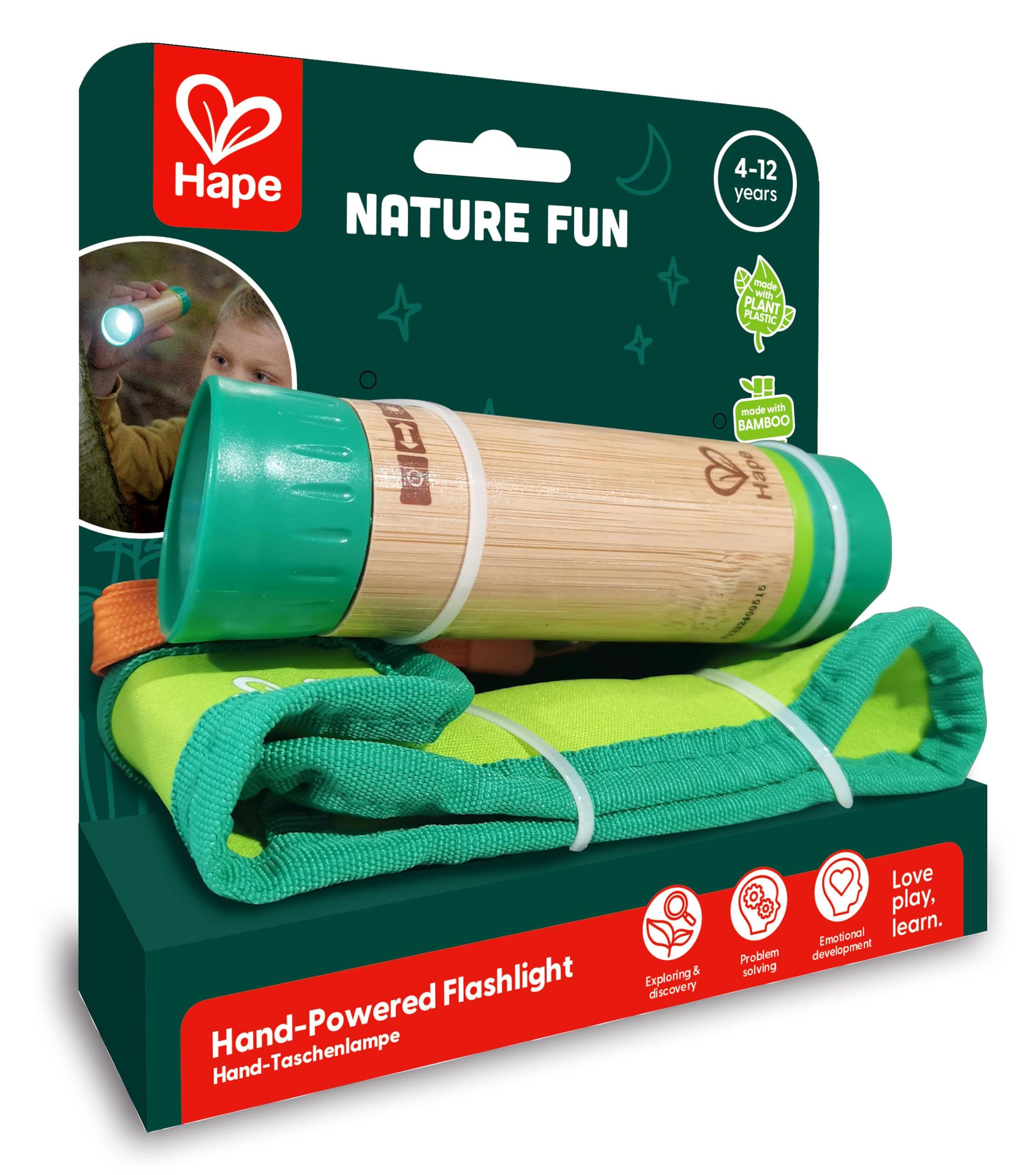 Hape Nature Fun torcia a mano in bambù senza batterie