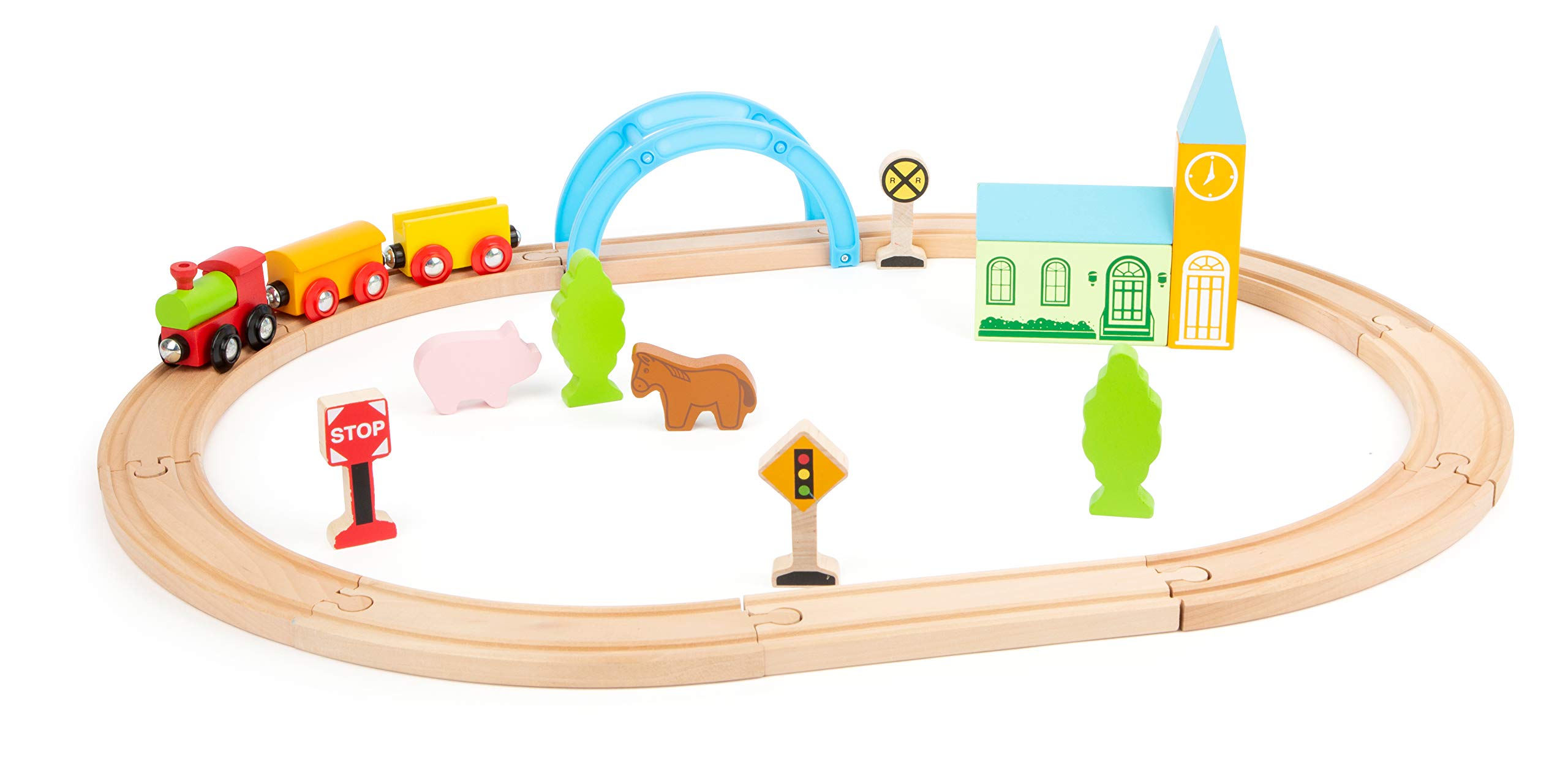smallfoot 11490 pista trenino legno città e campagna 24 pezzi
