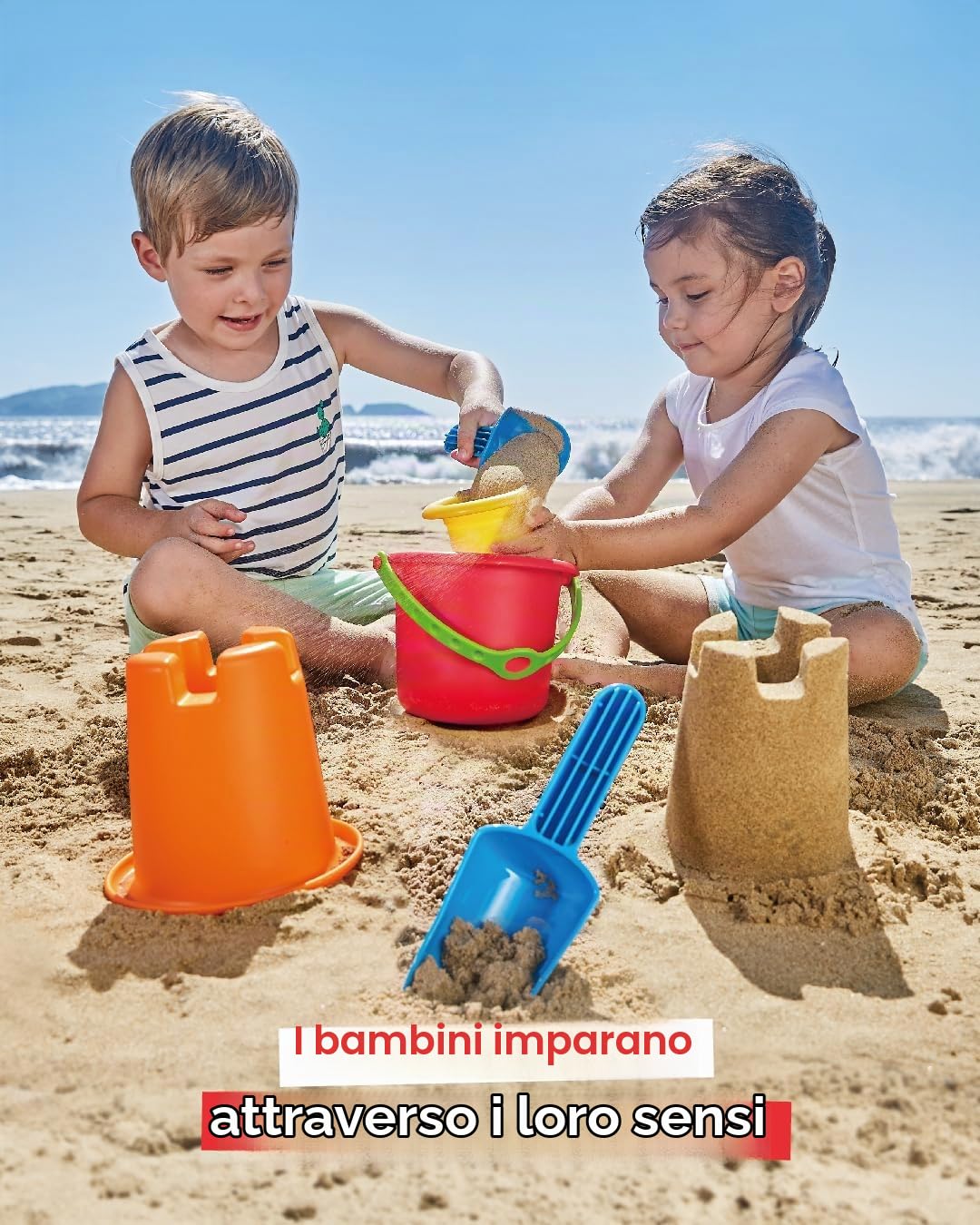 Hape Set Spiaggia 5 in 1 Secchielli e Palette dai 18 Mesi
