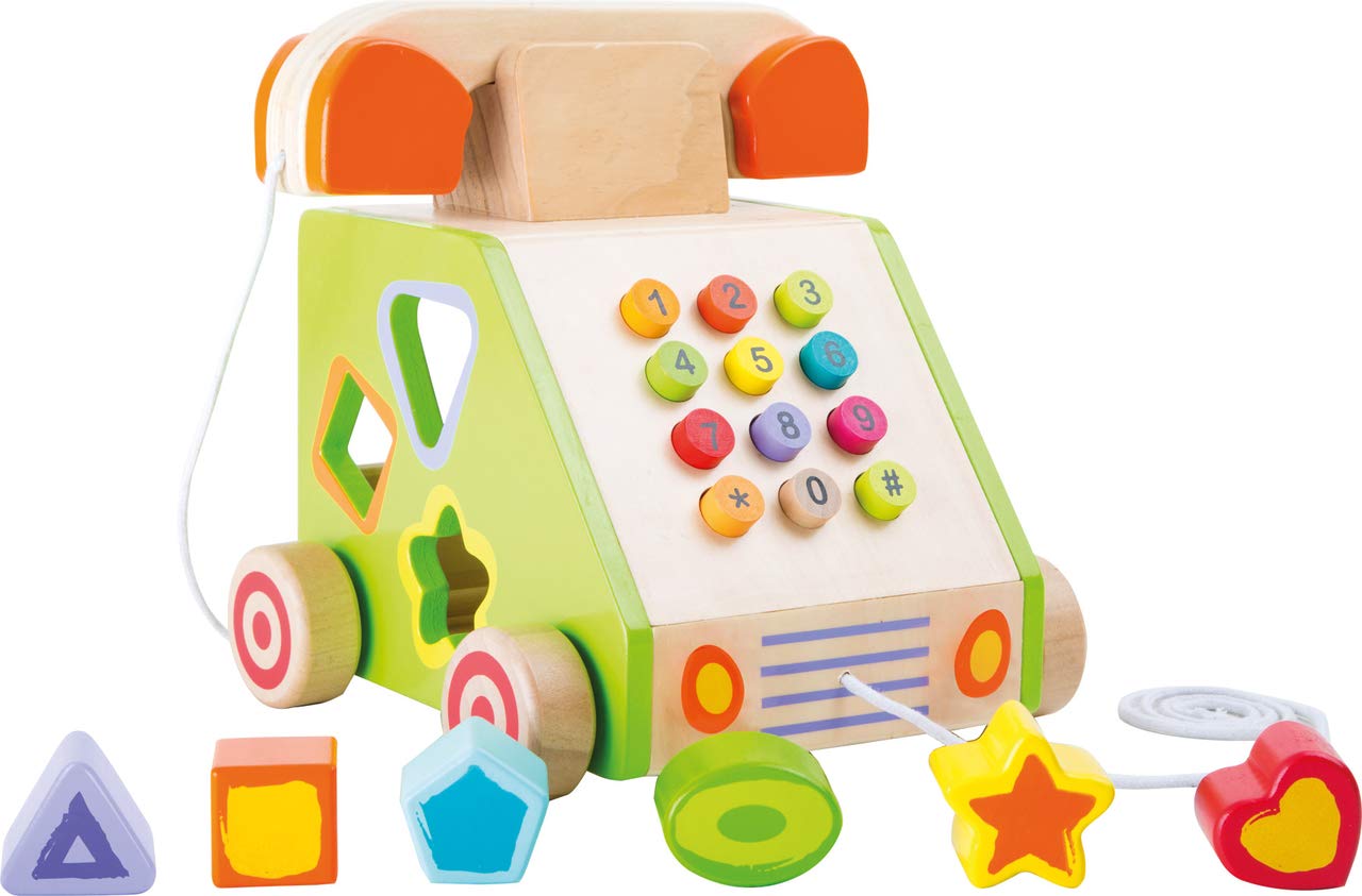 smallfoot 10319 telefono legno con ruote incastri forme