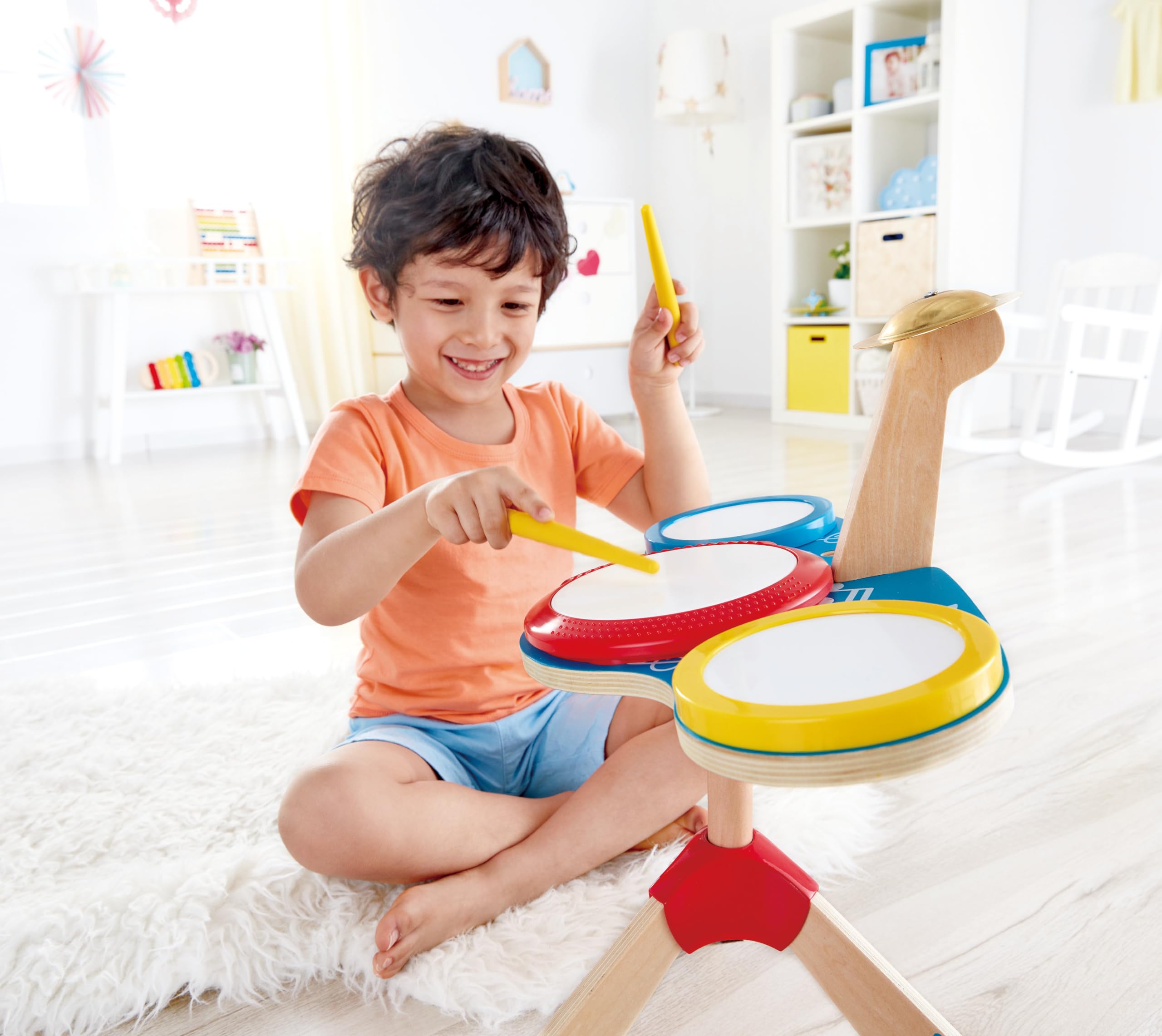 Hape set batteria e piatti batteria giocattolo 3 tamburi