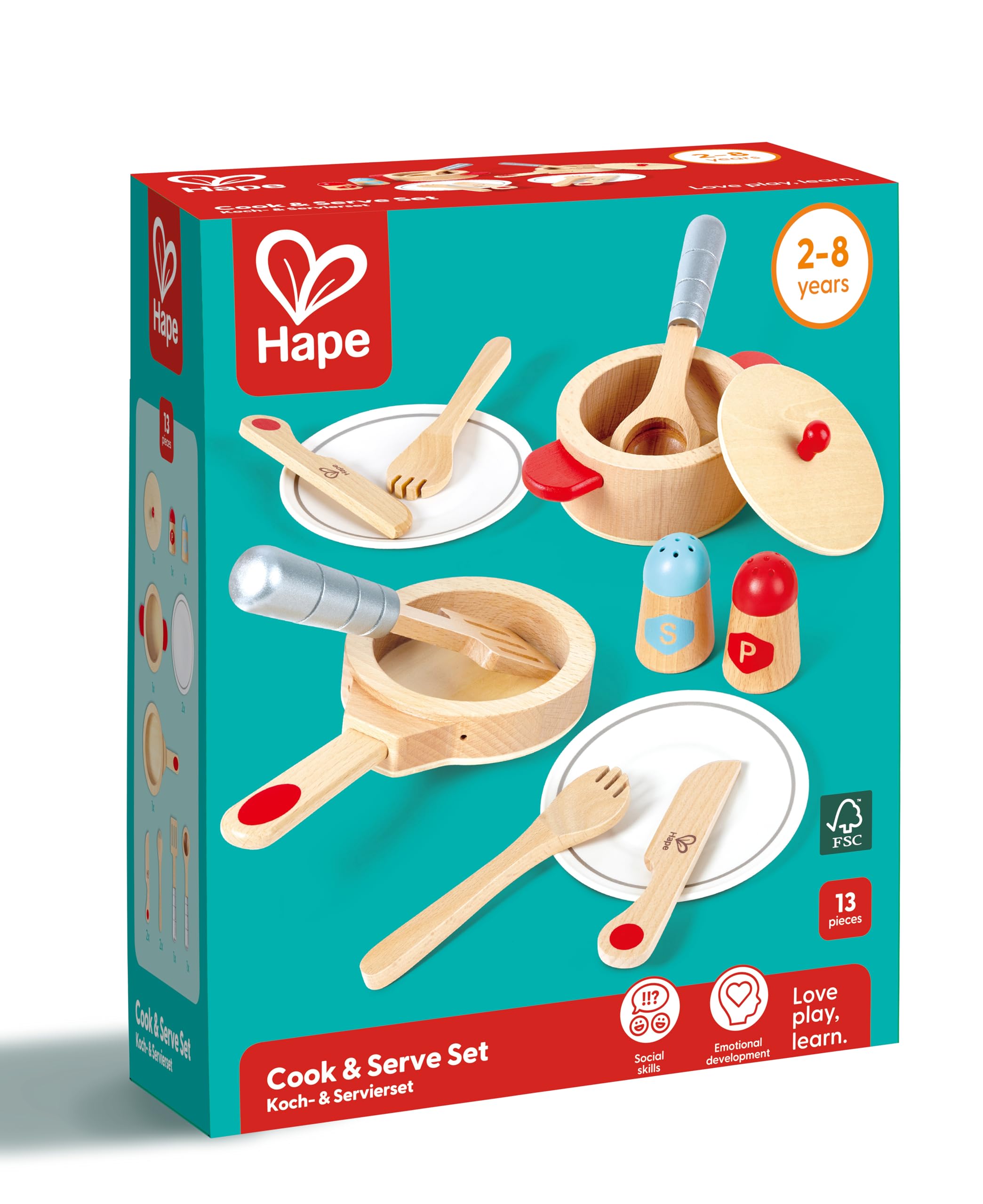 Hape Set Cucina e Servi Legno 13 Pezzi Gioco Ruolo 3 Anni+