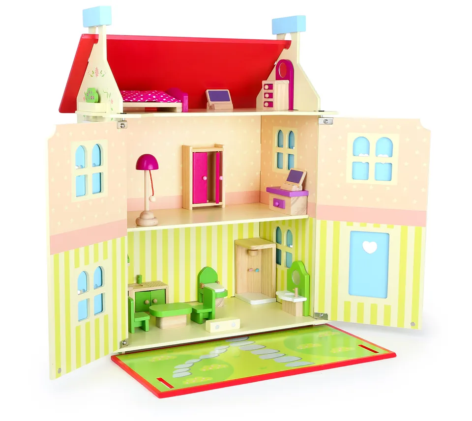 smallfoot 10736 casa bambole legno 3 piani con mobili