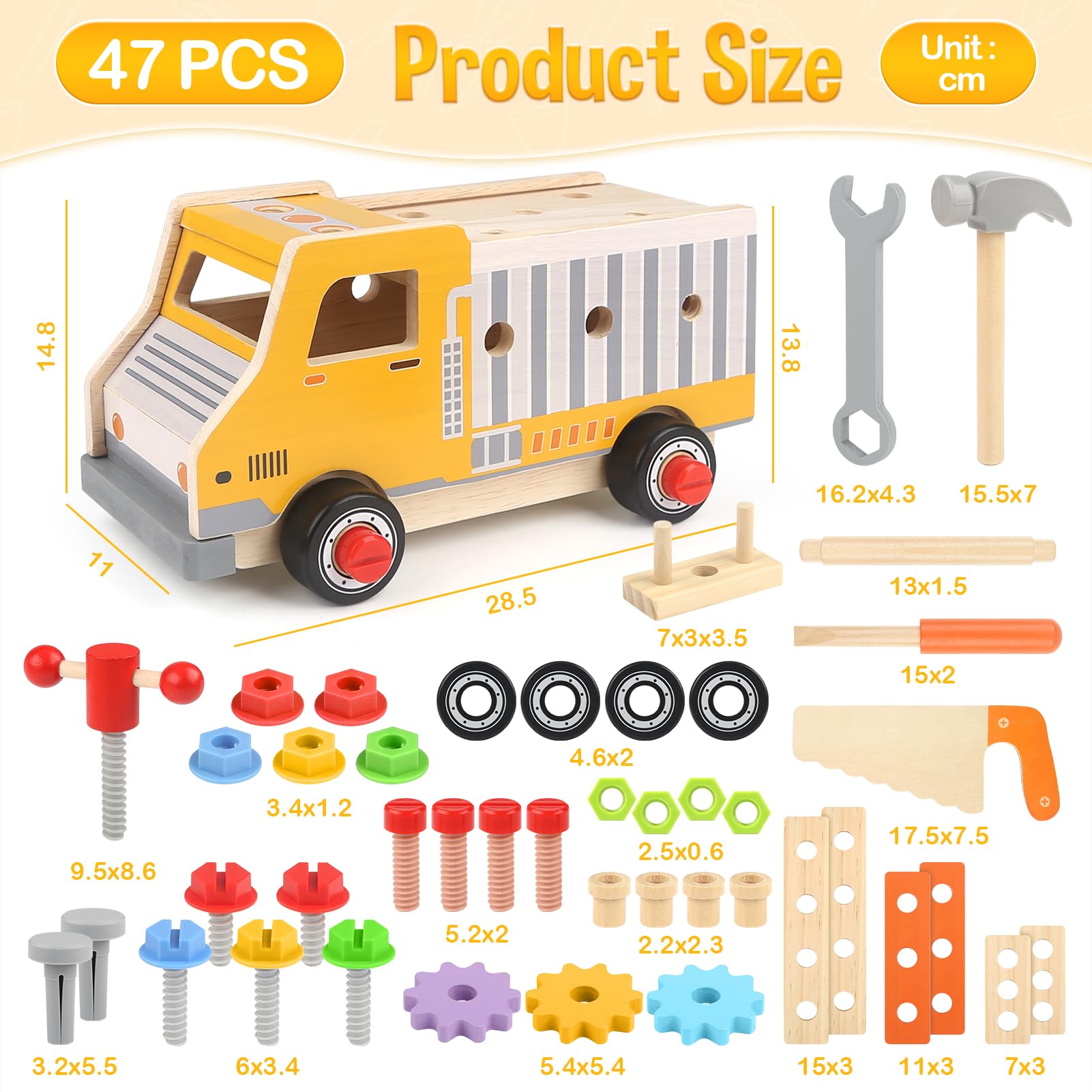 DINORUN camion cassetta attrezzi legno 47 pezzi 3-6 anni