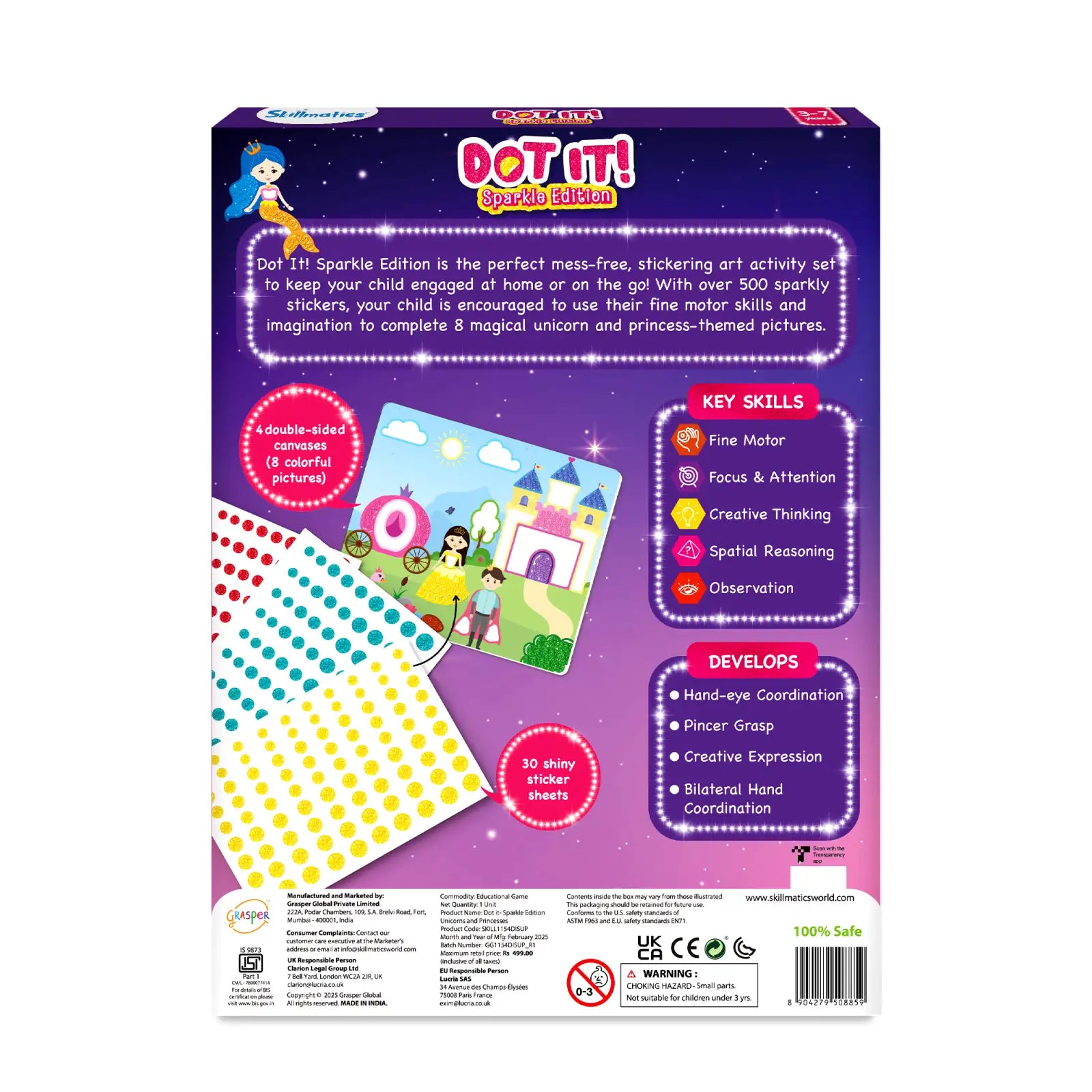 Skillmatics Dot It Unicorns Princesses sticker glitter 3-7 anni