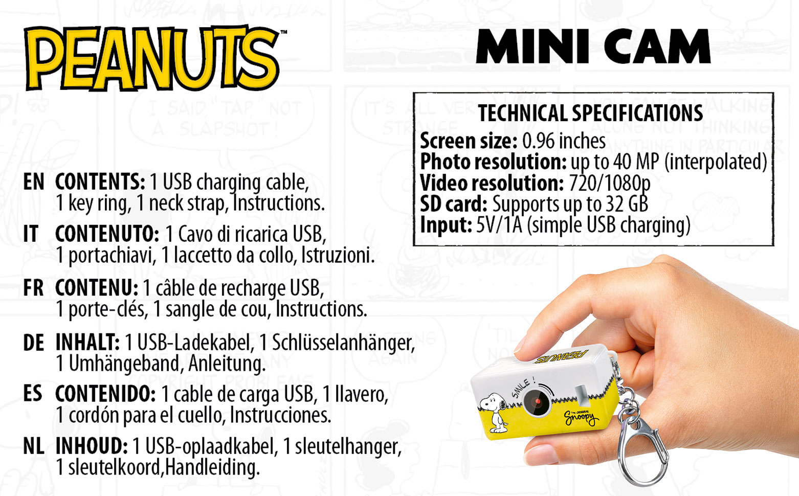 Lisciani Peanuts Mini Cam fotocamera bambini portachiavi