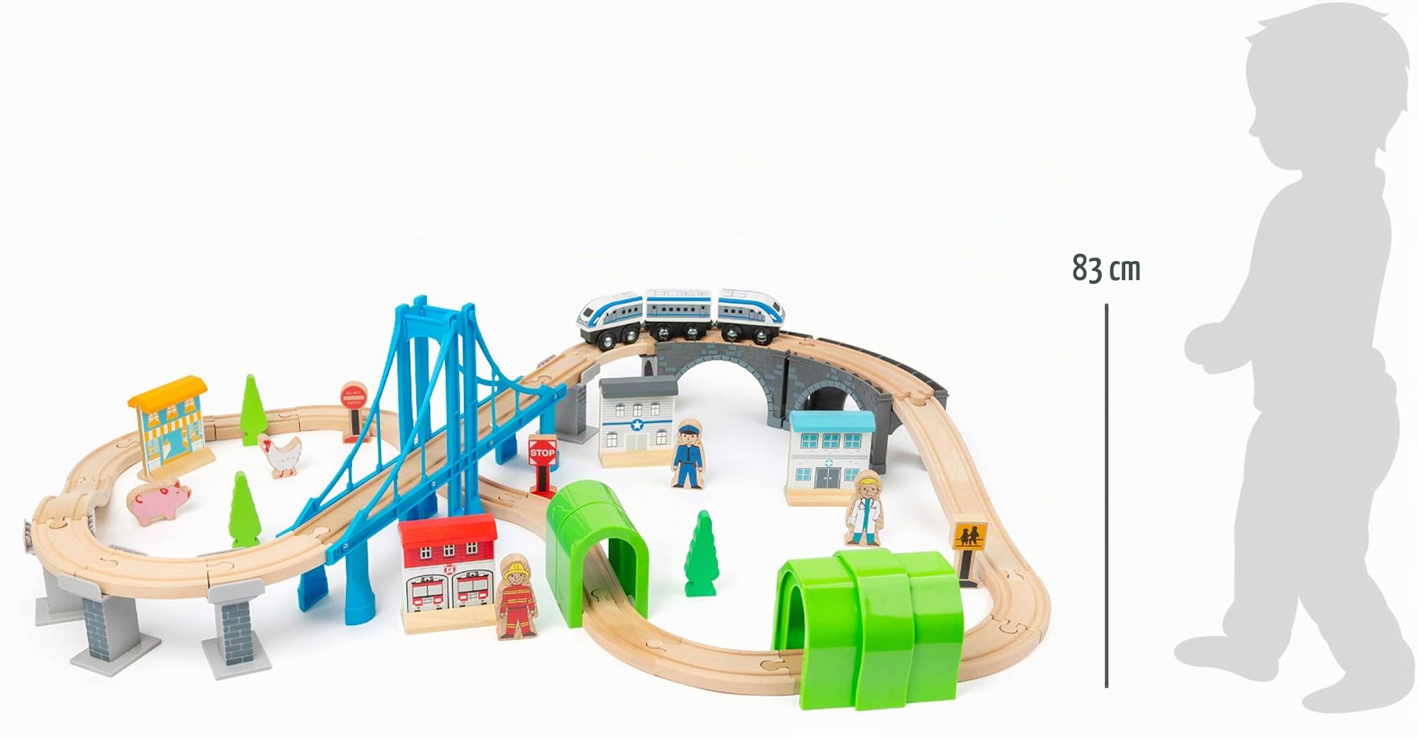 smallfoot 11492 ferrovia in legno con ponte sospeso due livelli