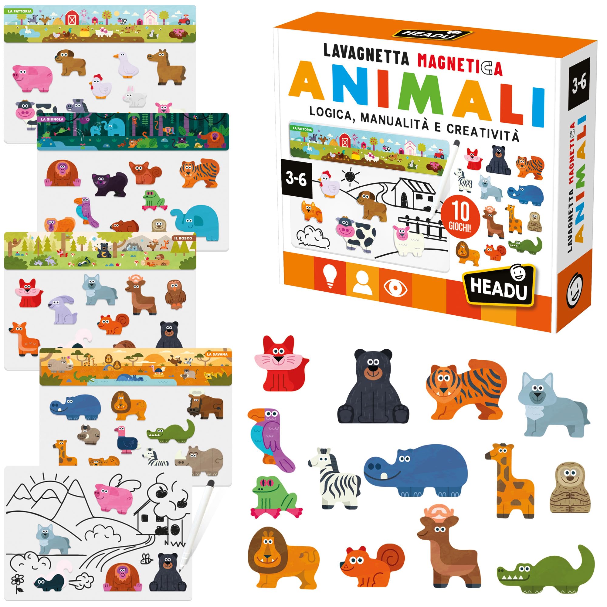 Headu 10 Giochi Animali gioco magnetico 3-6 anni