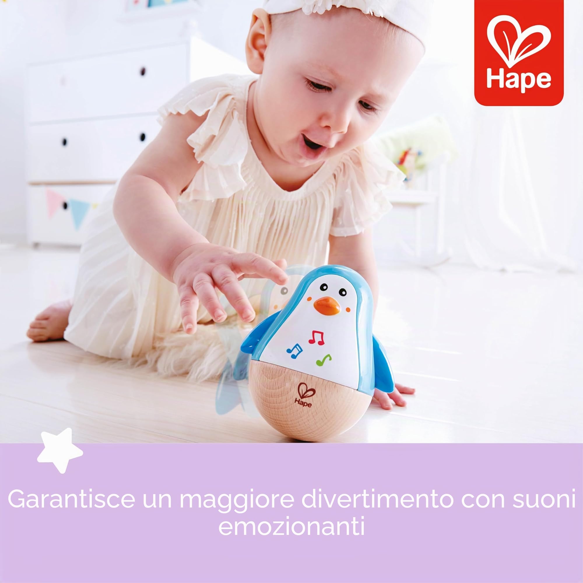 Hape Pinguino Musicale Oscillante Gioco in Legno 6 Mesi