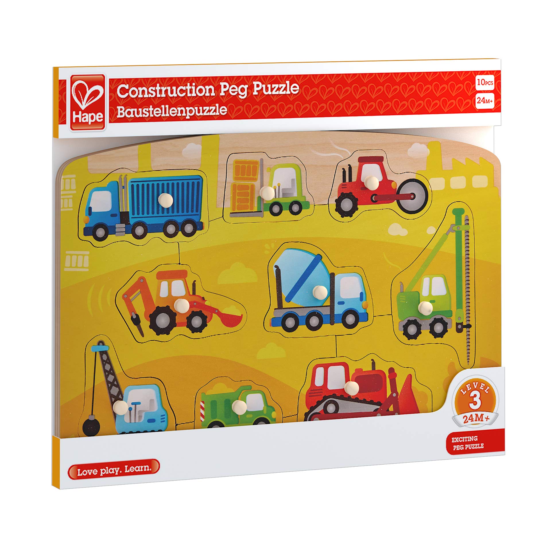 Hape E1407 puzzle in legno cantiere con pomelli 24 mesi+
