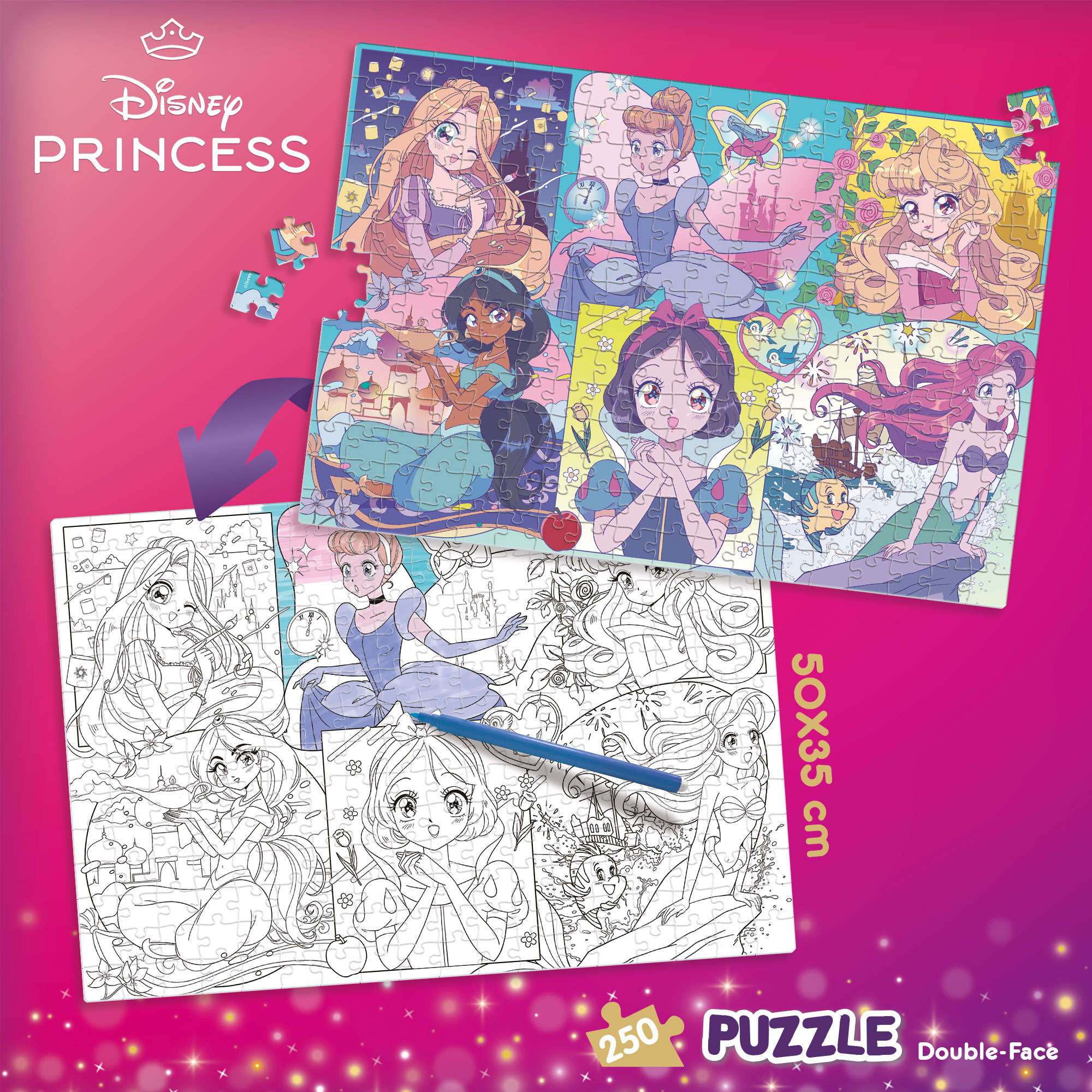 Lisciani Disney Plus 250 Princess Manga puzzle 250 pezzi colorabile
